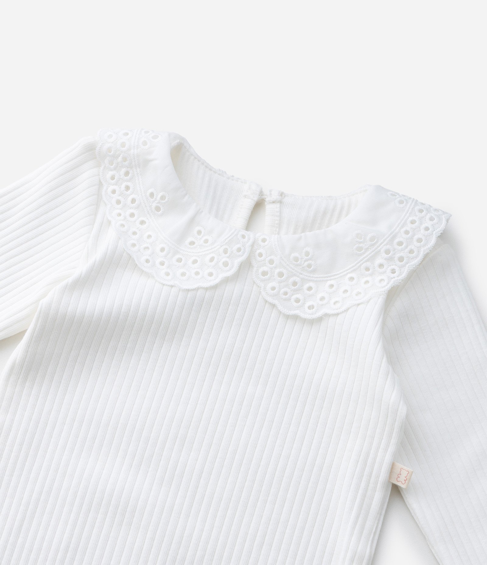 Body Infantil Canelado com Gola Boneca em Broderie - Tam 0 a 18 meses Branco 9