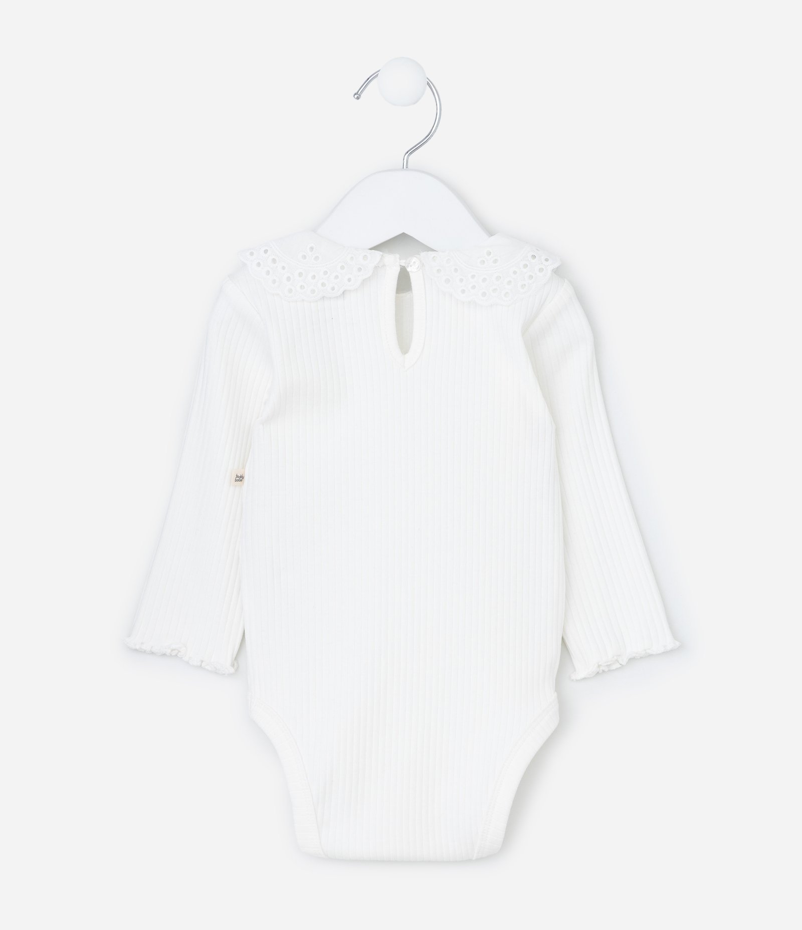 Body Infantil Canelado com Gola Boneca em Broderie - Tam 0 a 18 meses Branco 3