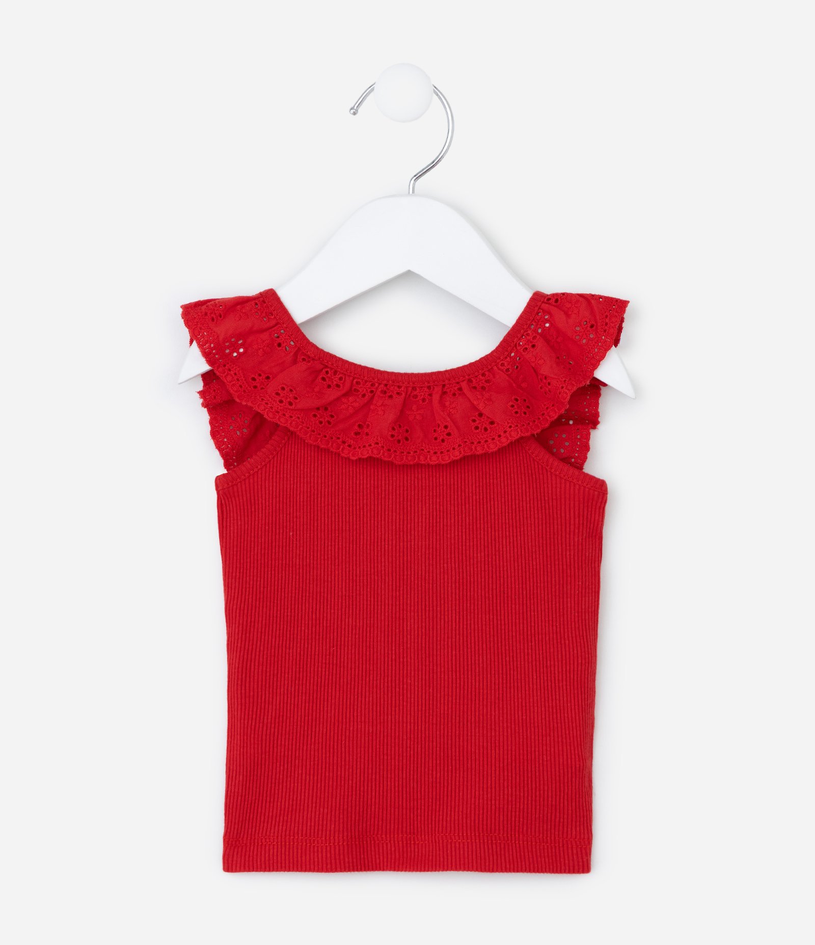 Regata Infantil em Ribana com Babado na Gola - Tam 3 a 18 meses Vermelho 2