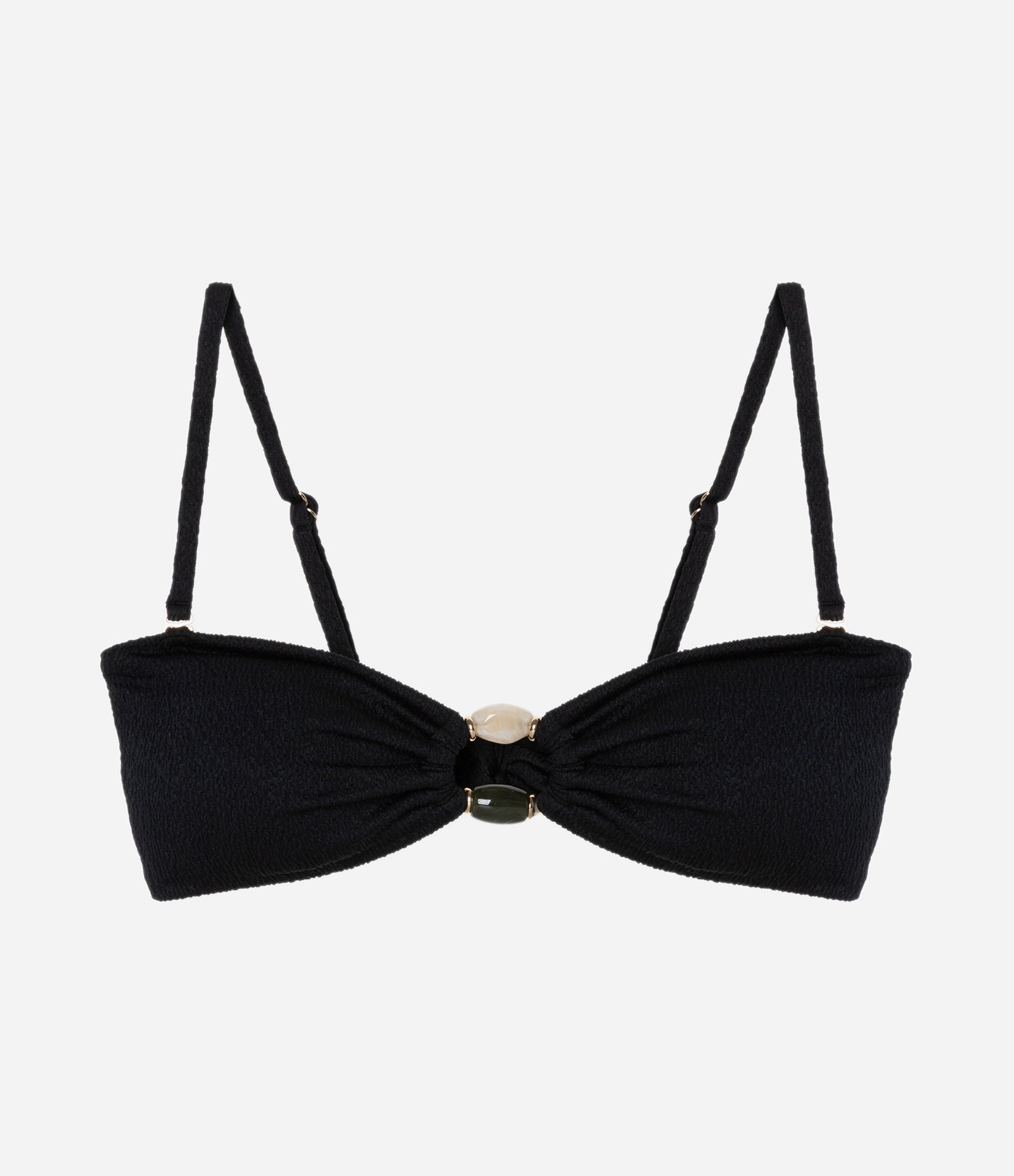 Biquíni Top Bandeau Texturizado com Aviamentos de Resina no Decote Preto 5