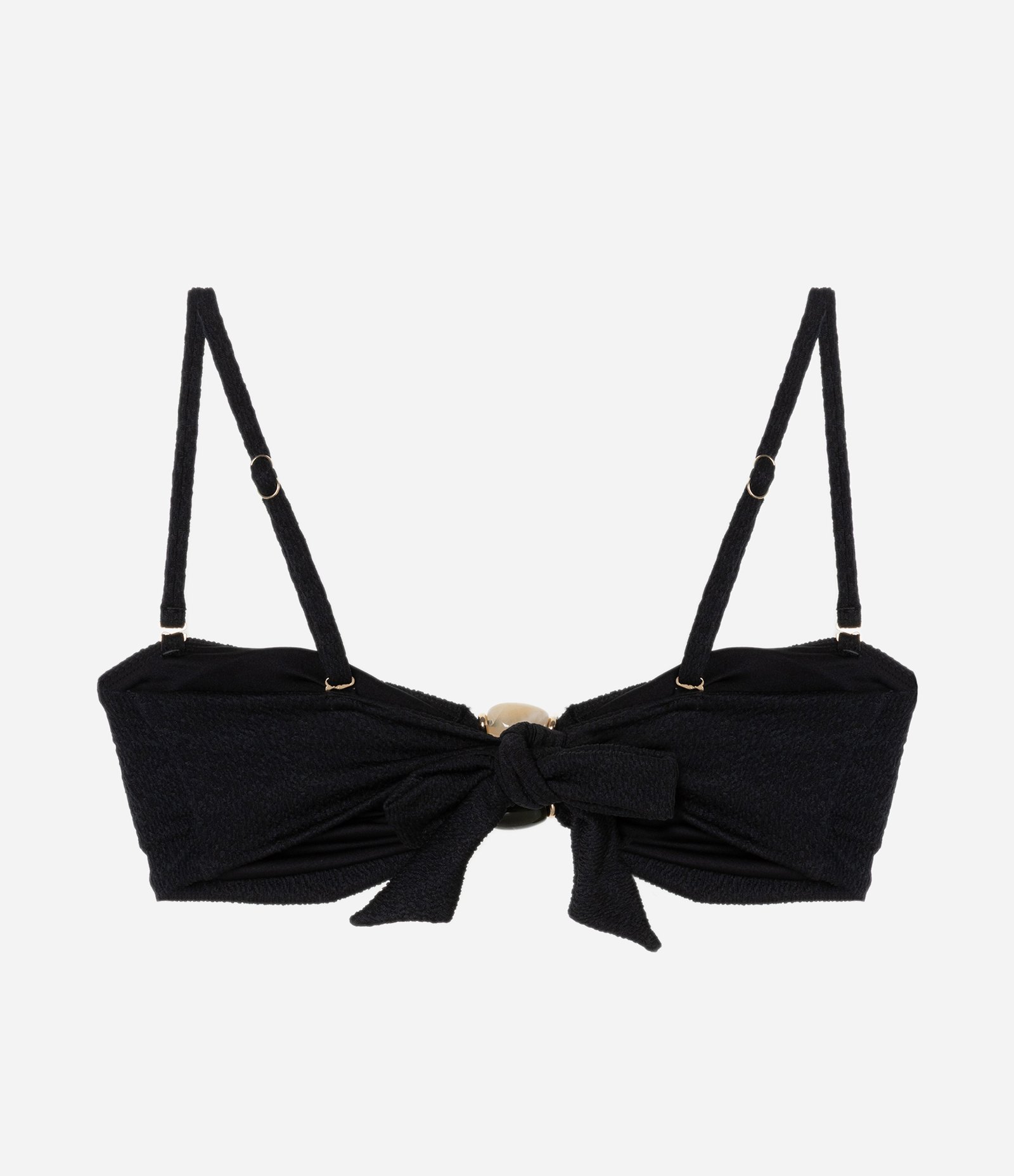 Biquíni Top Bandeau Texturizado com Aviamentos de Resina no Decote Preto 6