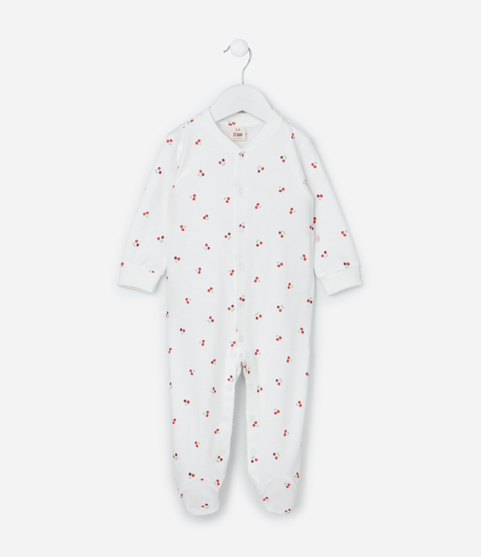Macacão Infantil em Suedine com Estampa de Cereja - Tam RN a 18 Meses Branco 2