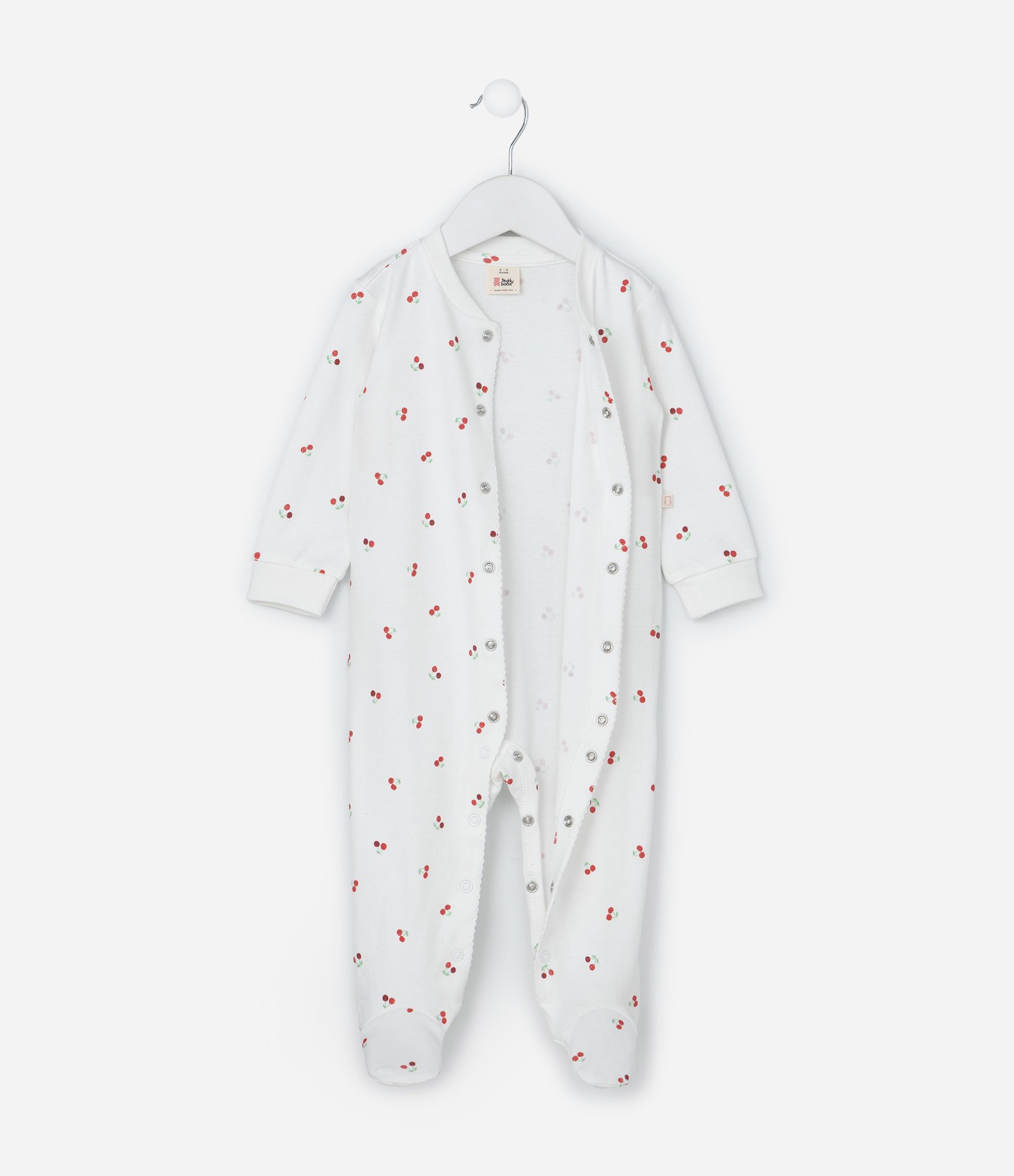 Macacão Infantil em Suedine com Estampa de Cereja - Tam RN a 18 Meses Branco 3