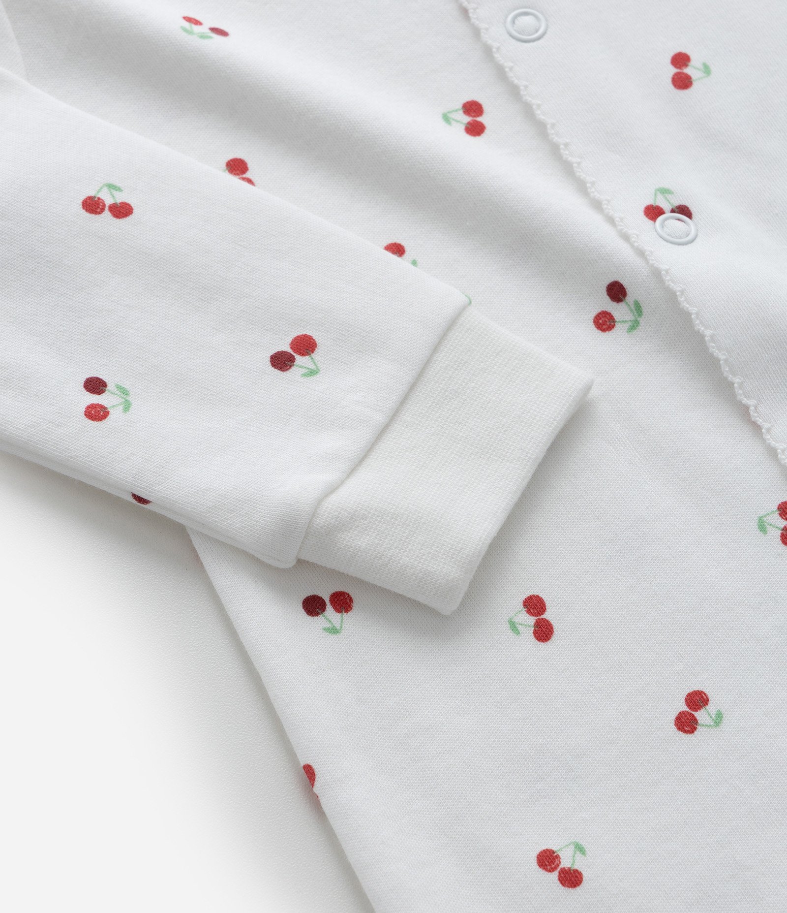 Macacão Infantil em Suedine com Estampa de Cereja - Tam RN a 18 Meses Branco 6