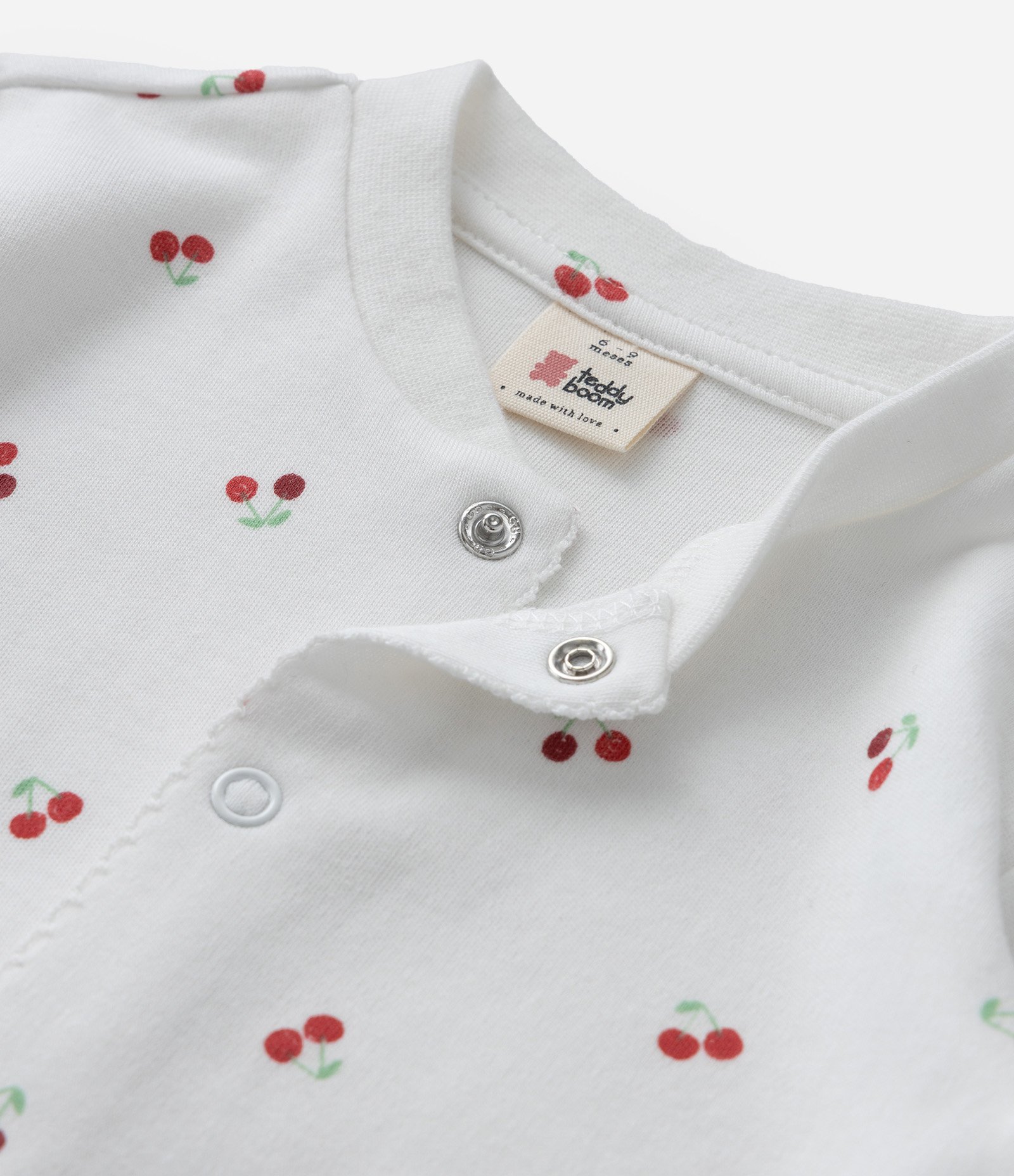 Macacão Infantil em Suedine com Estampa de Cereja - Tam RN a 18 Meses Branco 8