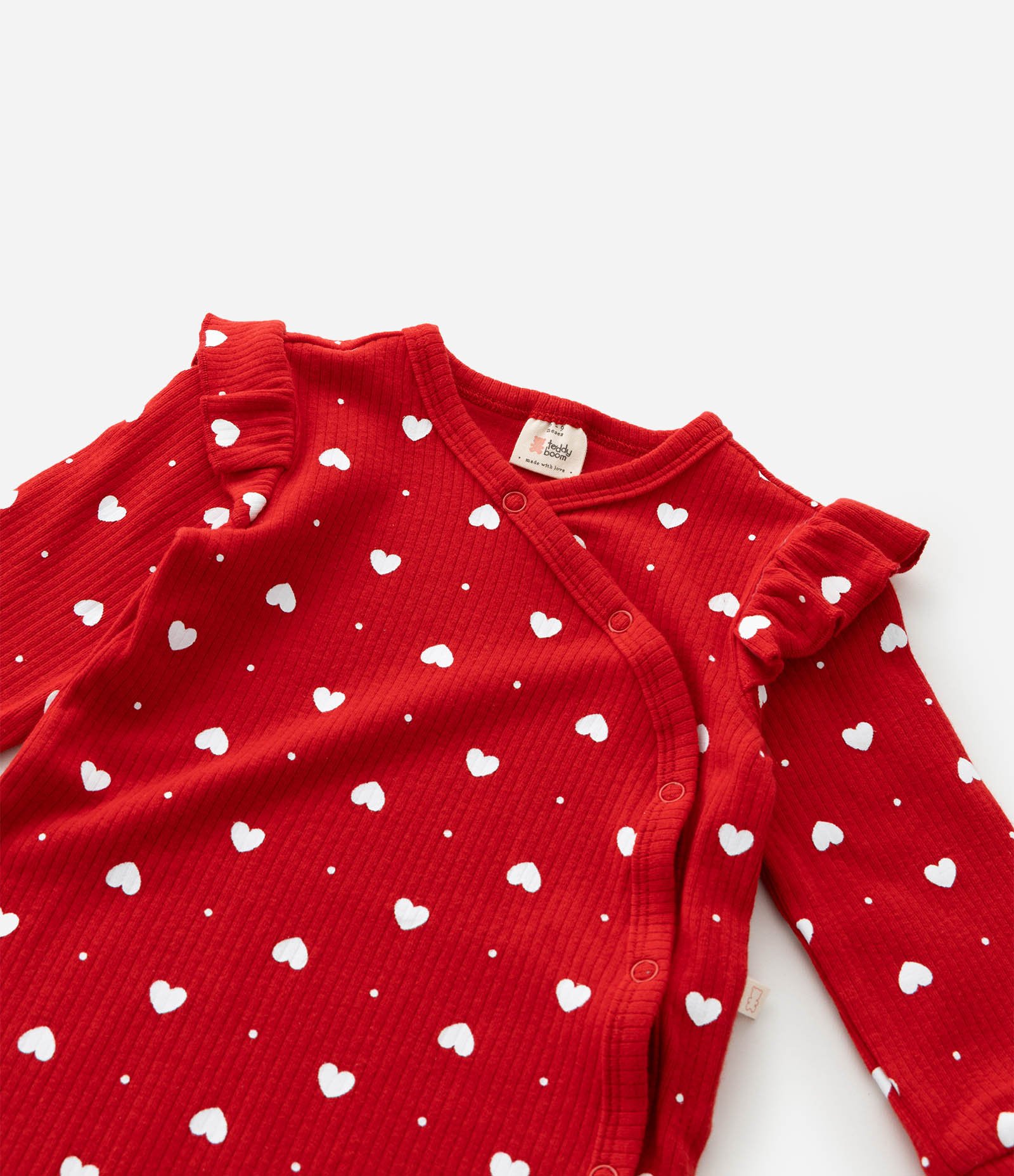 Macacão Infantil com Estampa de Corações e Canelado - Tam RN a 18 Meses Vermelho 9