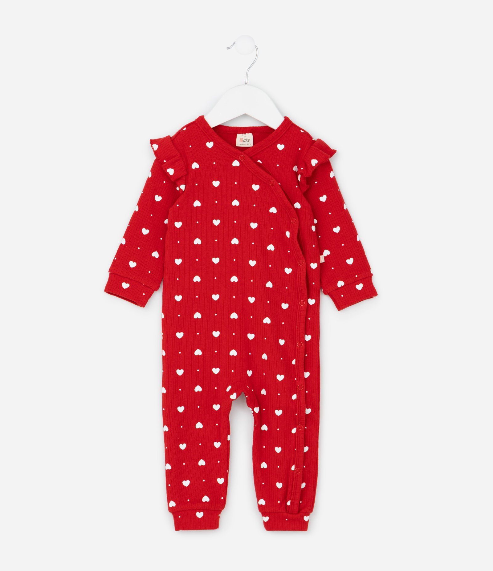 Macacão Infantil com Estampa de Corações e Canelado - Tam RN a 18 Meses Vermelho 2