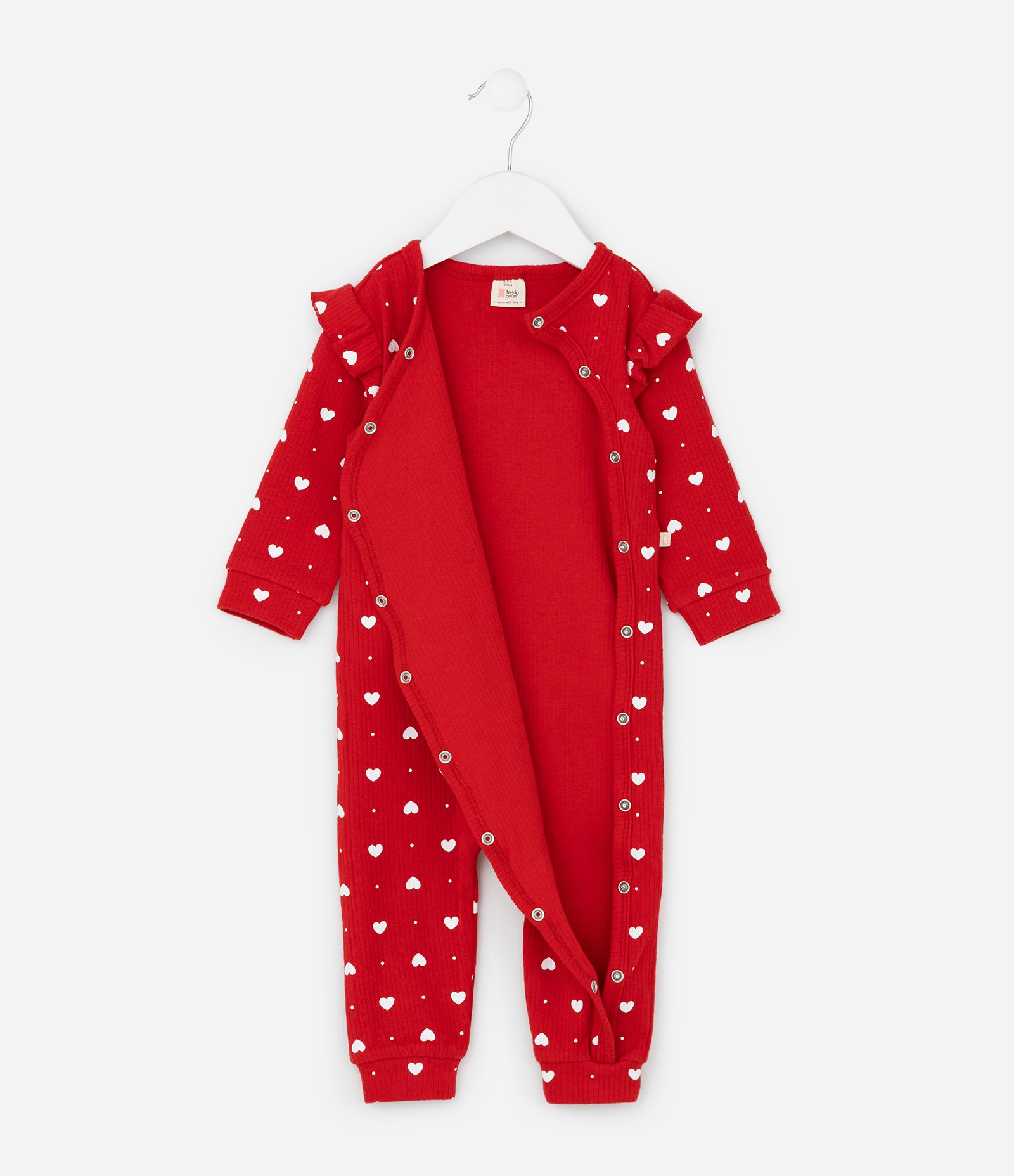 Macacão Infantil com Estampa de Corações e Canelado - Tam RN a 18 Meses Vermelho 3