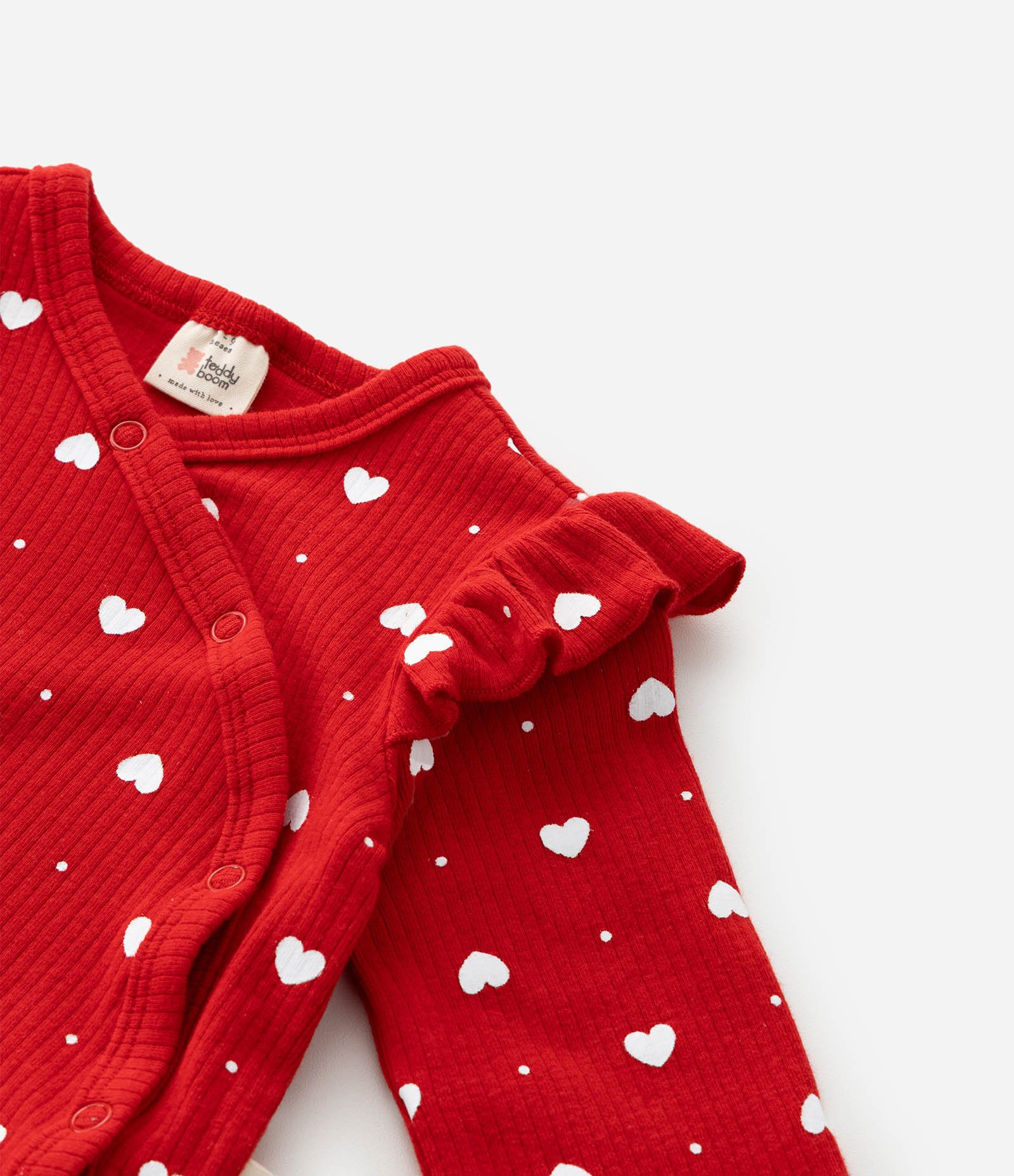Macacão Infantil com Estampa de Corações e Canelado - Tam RN a 18 Meses Vermelho 6