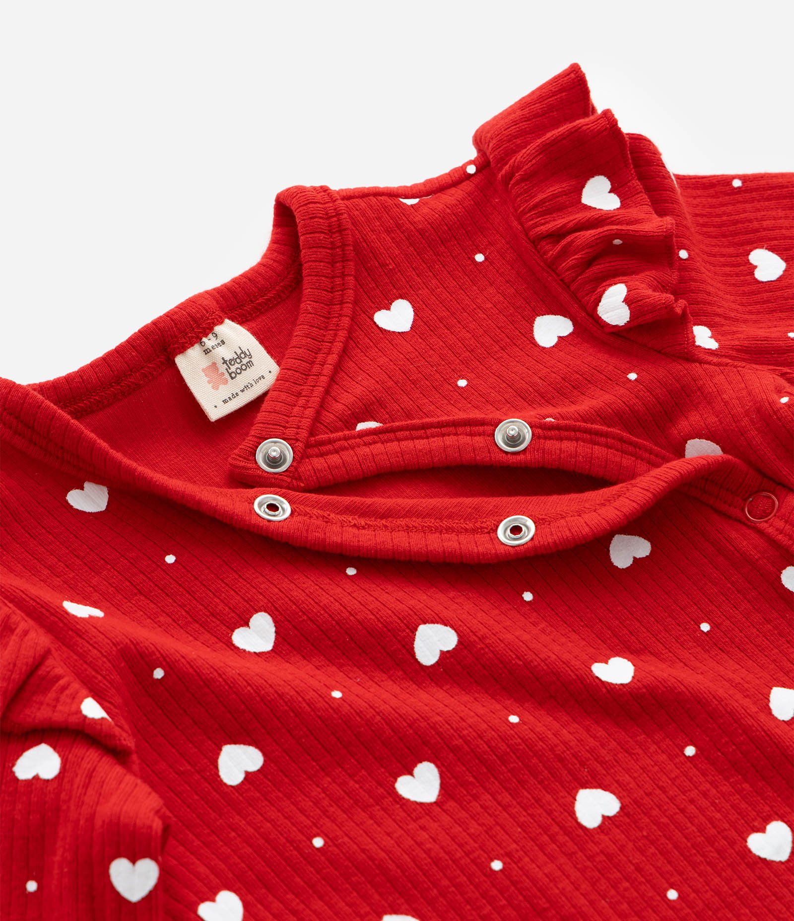 Macacão Infantil com Estampa de Corações e Canelado - Tam RN a 18 Meses Vermelho 7
