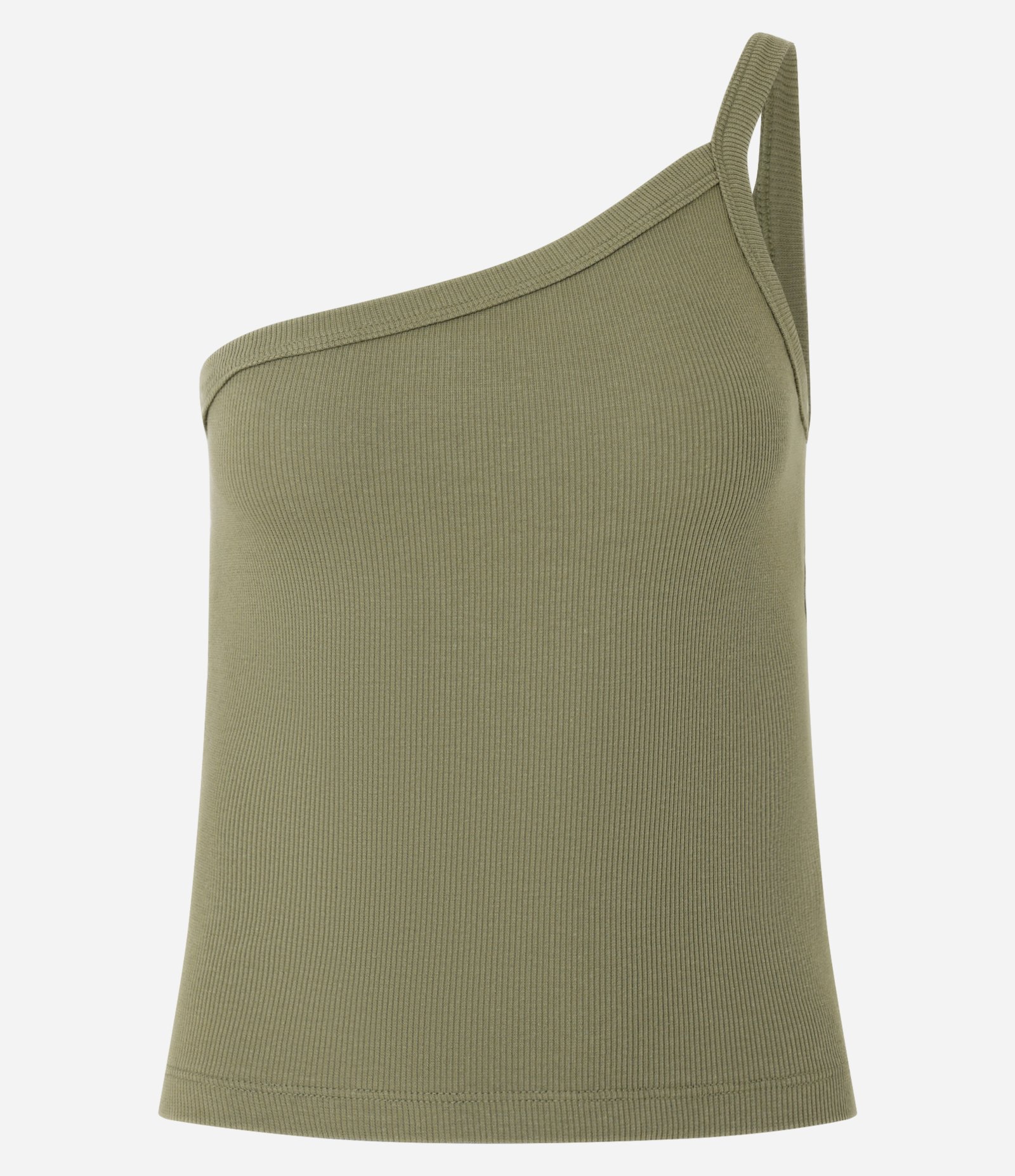 Blusa um Ombro só em Ribana com Textura Leve Verde Oliva 4
