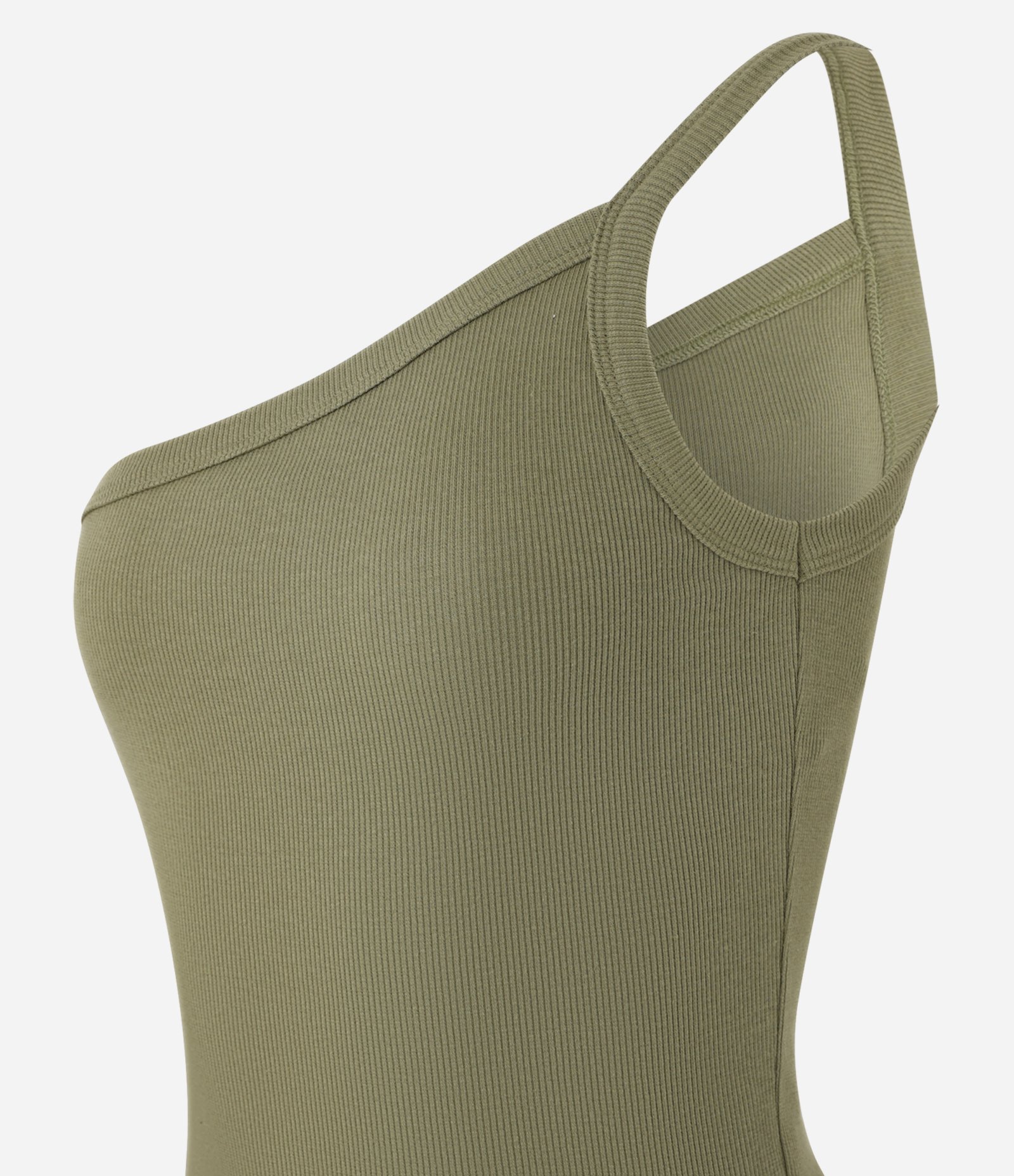 Blusa um Ombro só em Ribana com Textura Leve Verde Oliva 5