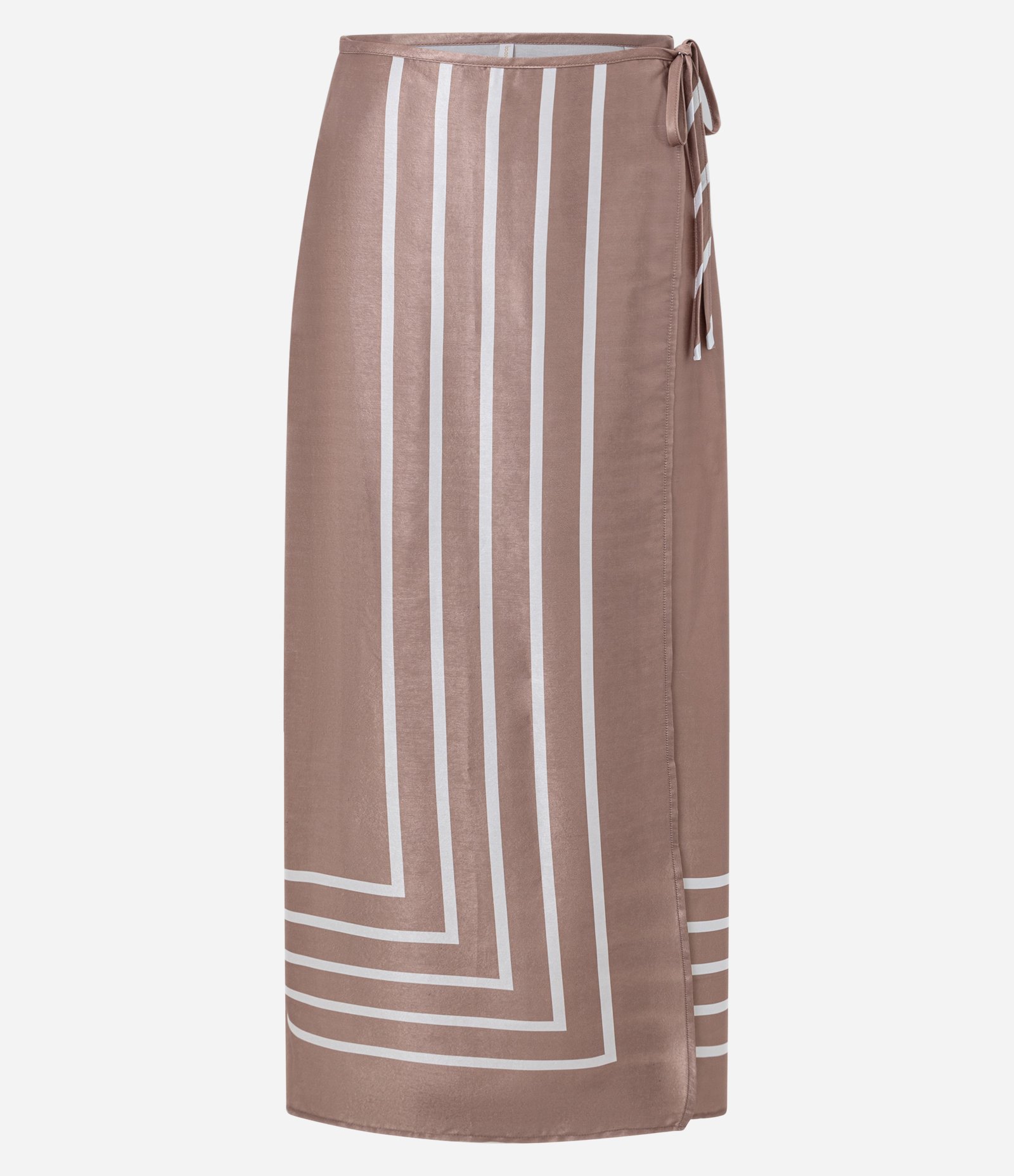 Saída de Praia Saia Transpassada Acetinada com Estampa de Listras Bege 5