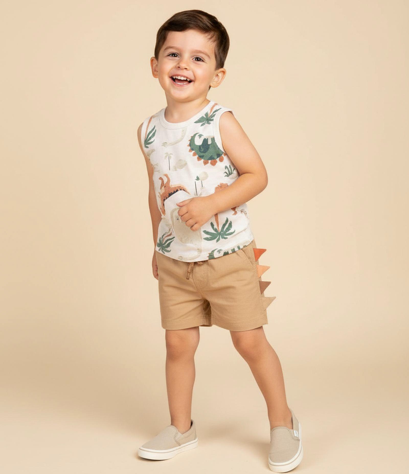 Bermuda Infantil em Microfibra com Crista Interativa - 1 a 6 Anos Bege 1