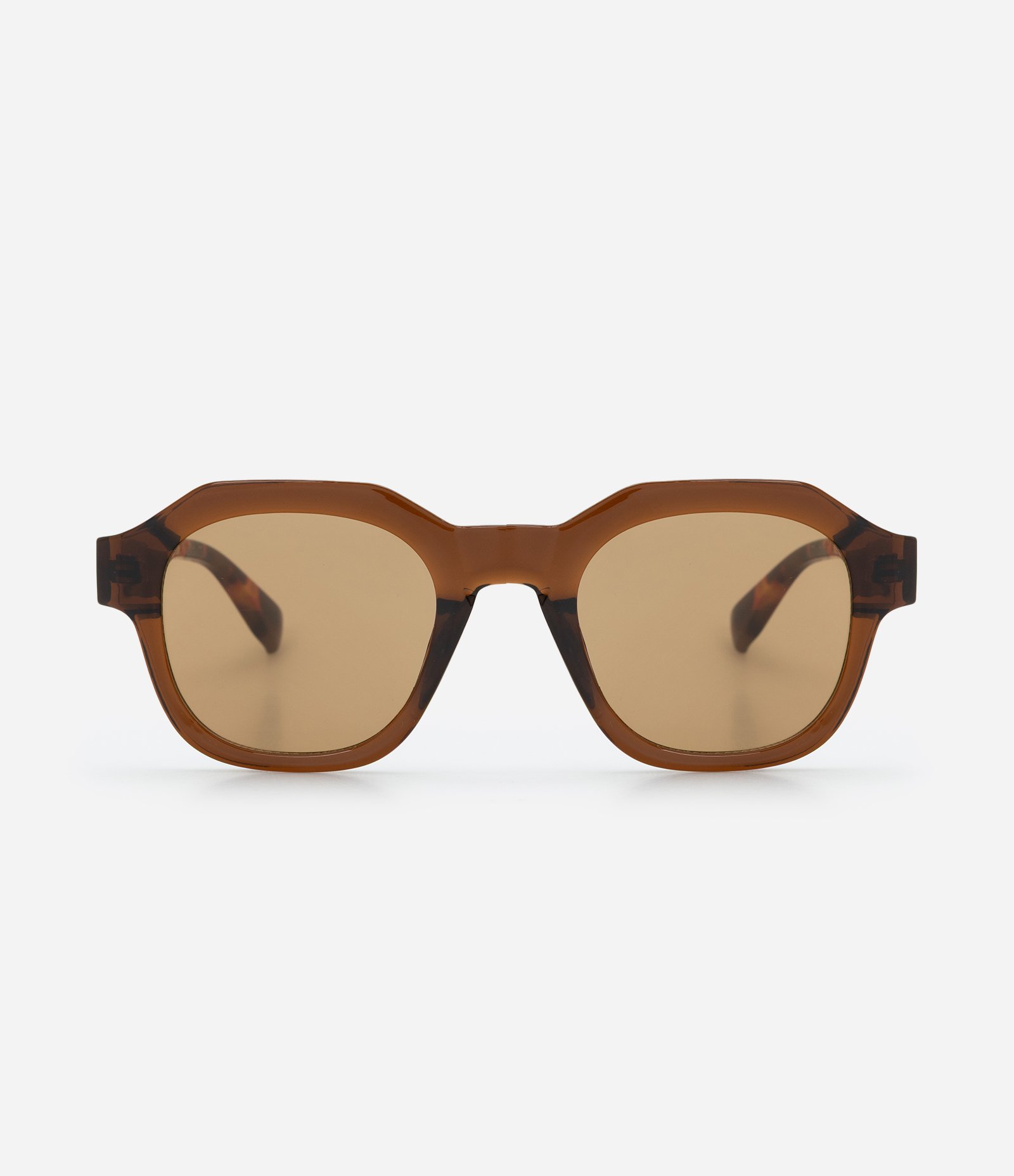 Óculos de Sol Quadrado Geométrico com Haste em Estampa Tartaruga Marrom 2