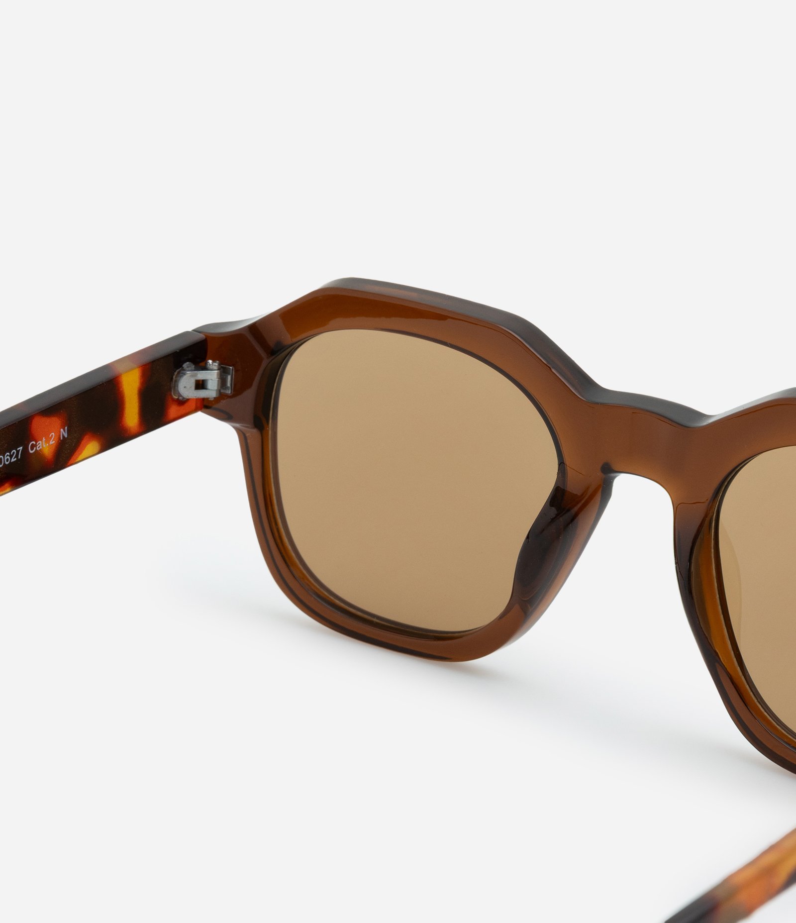 Óculos de Sol Quadrado Geométrico com Haste em Estampa Tartaruga Marrom 3