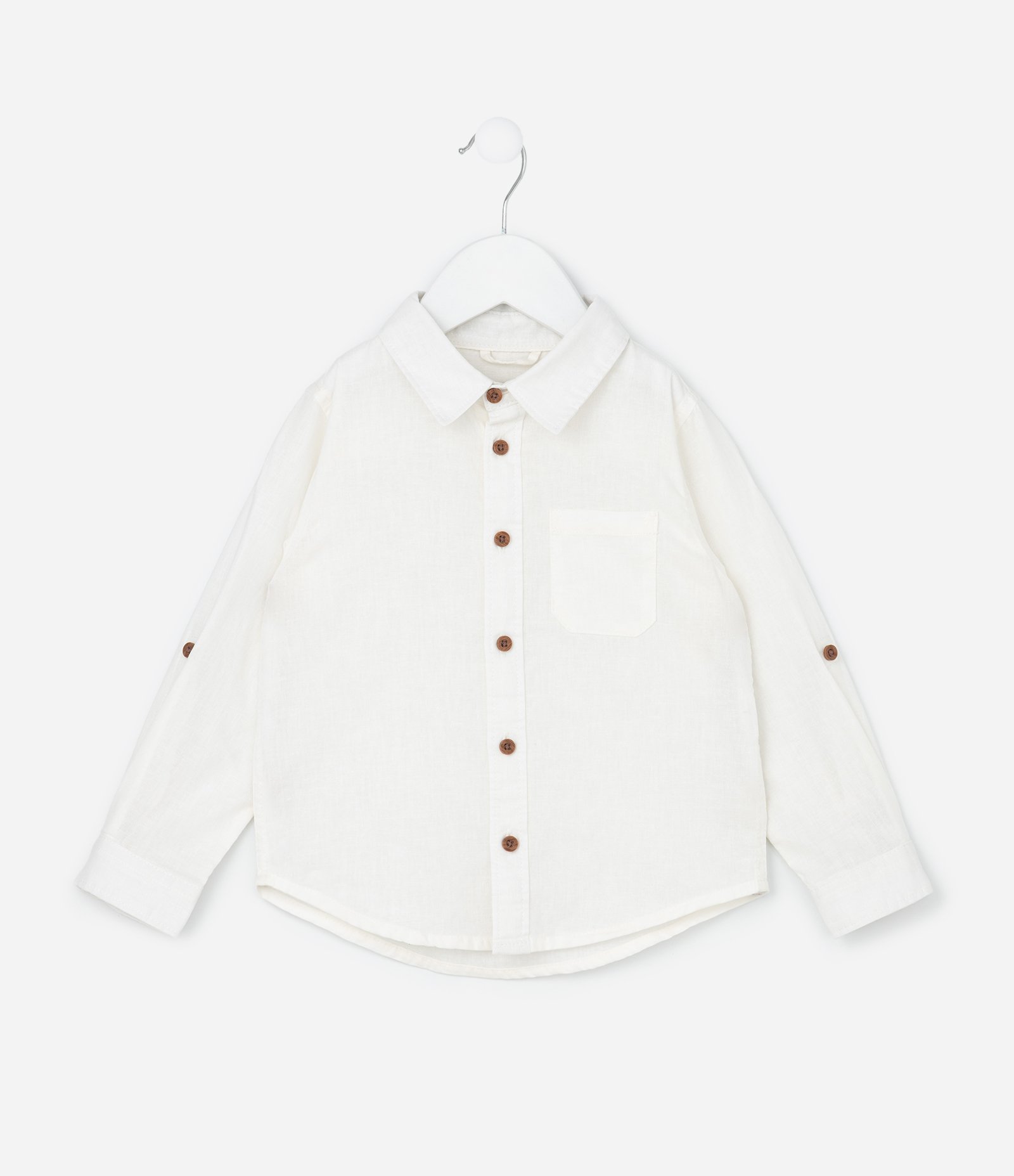 Camisa Infantil em Linho e Algodão com Bolsinho - Tam 1 a 6 Anos Off White 1