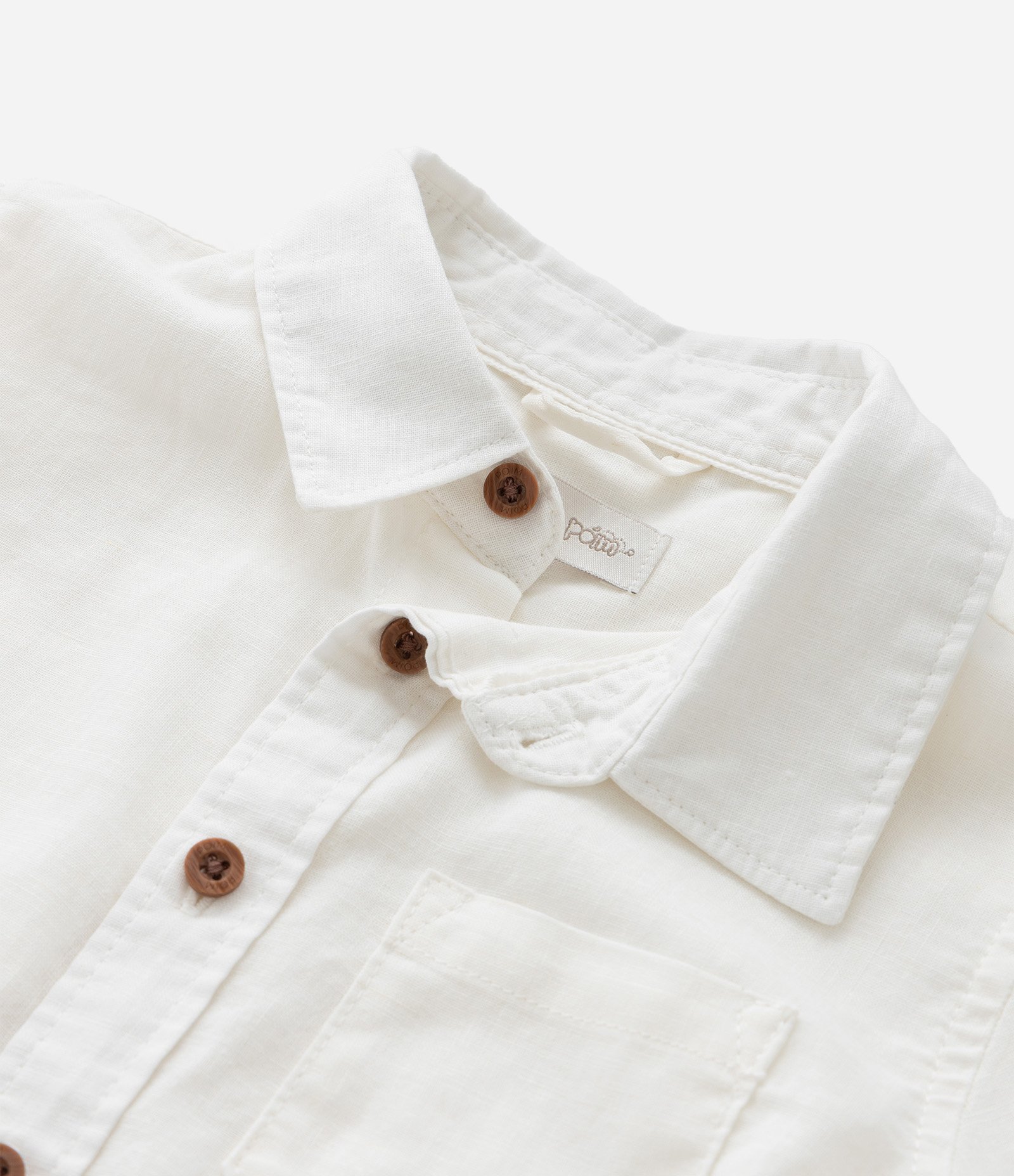 Camisa Infantil em Linho e Algodão com Bolsinho - Tam 1 a 6 Anos Off White 6