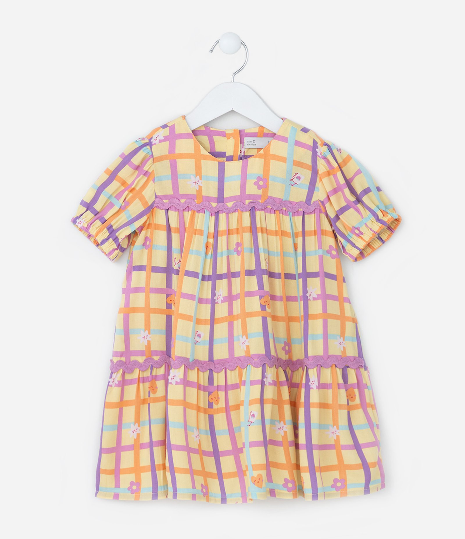 Vestido Infantil em Viscose com Estampa Xadrez - Tam1 a 6 Anos Multicores 2