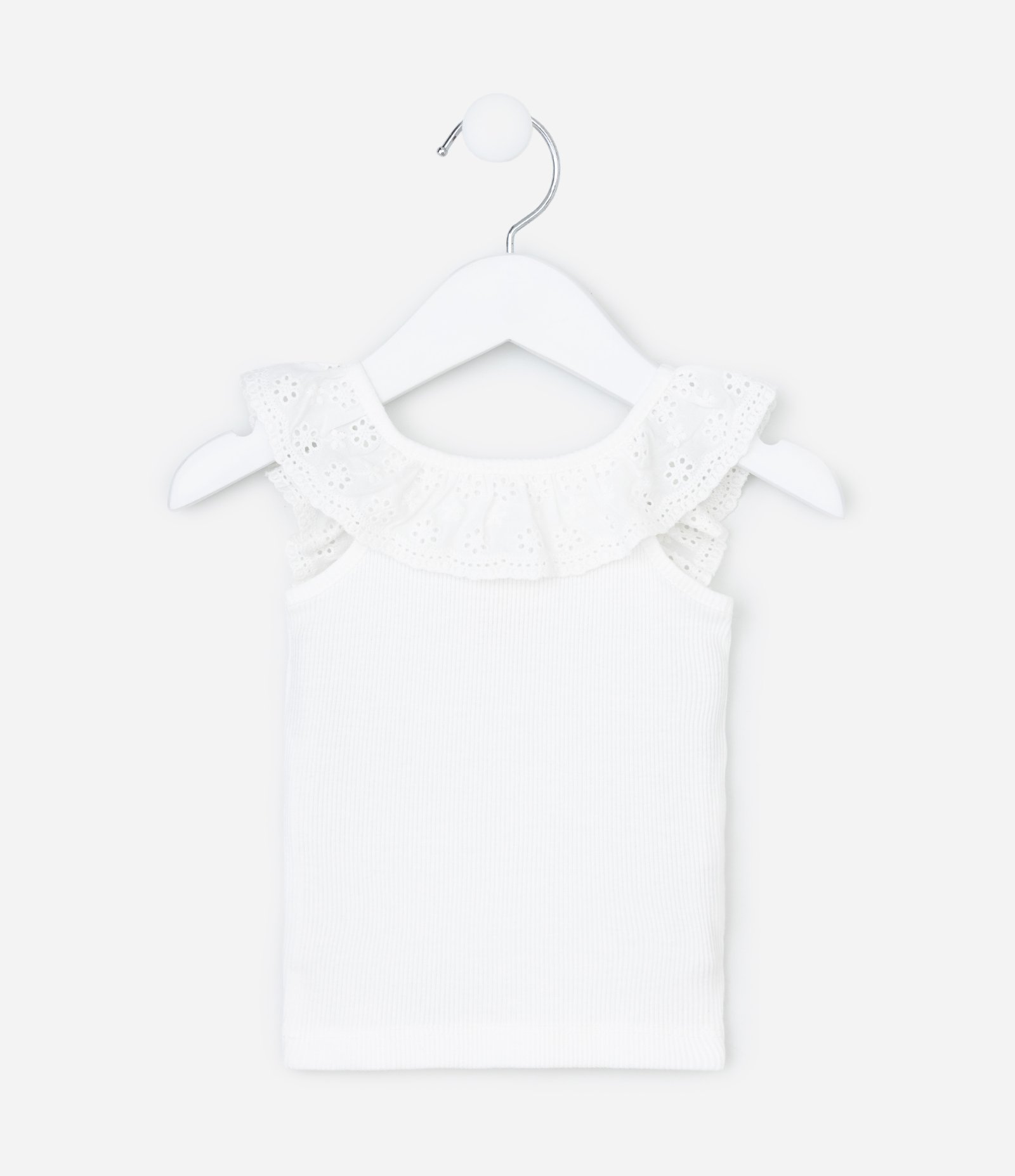 Regata Infantil em Ribana com Babado na Gola - Tam 3 a 18 meses Branco 1