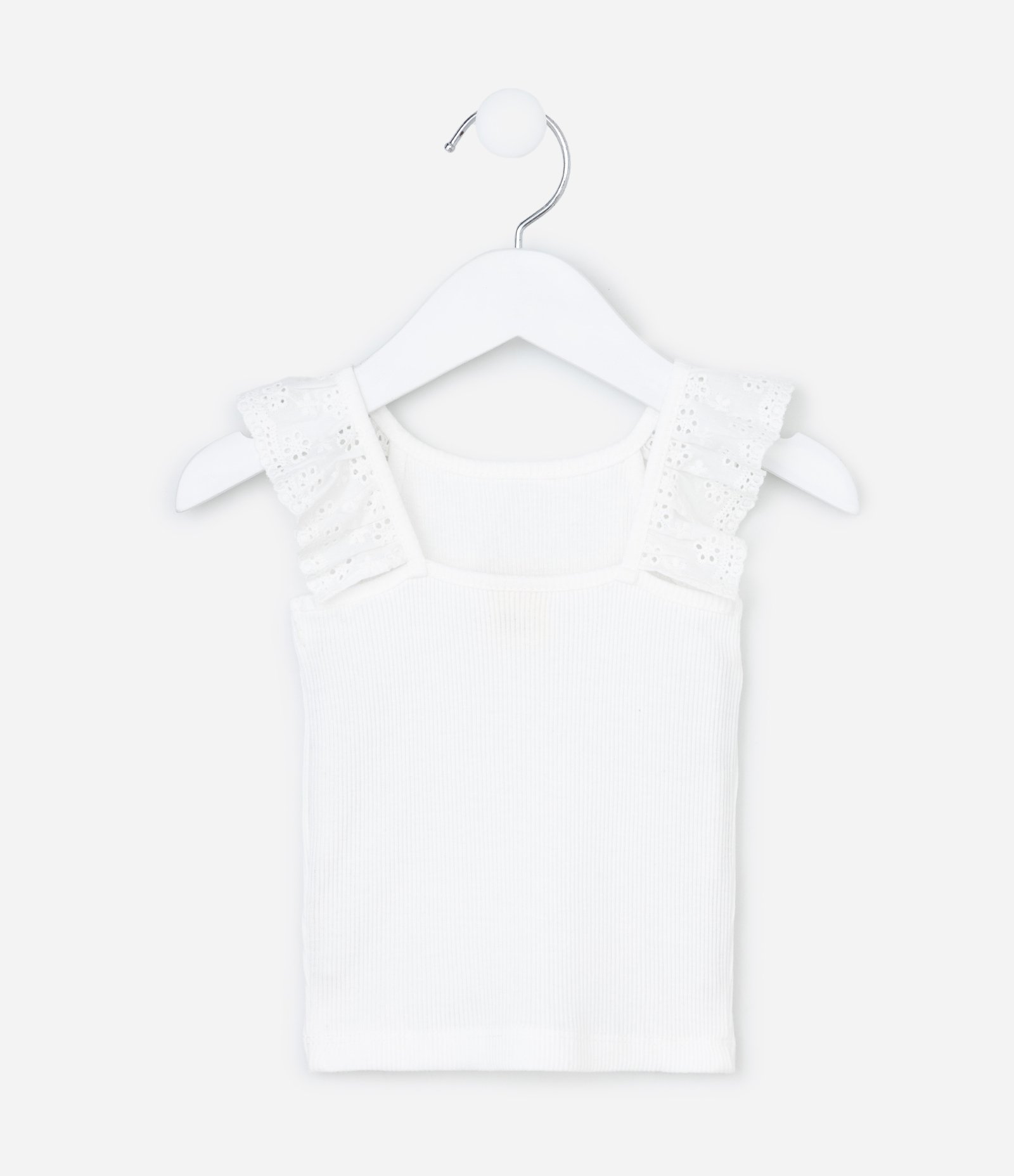 Regata Infantil em Ribana com Babado na Gola - Tam 3 a 18 meses Branco 2