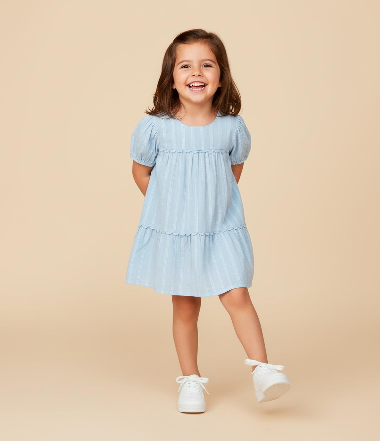 Vestido Infantil em Viscose com Fios Metalizados e Babadinhos - Tam 1 a 5 Anos Azul 1