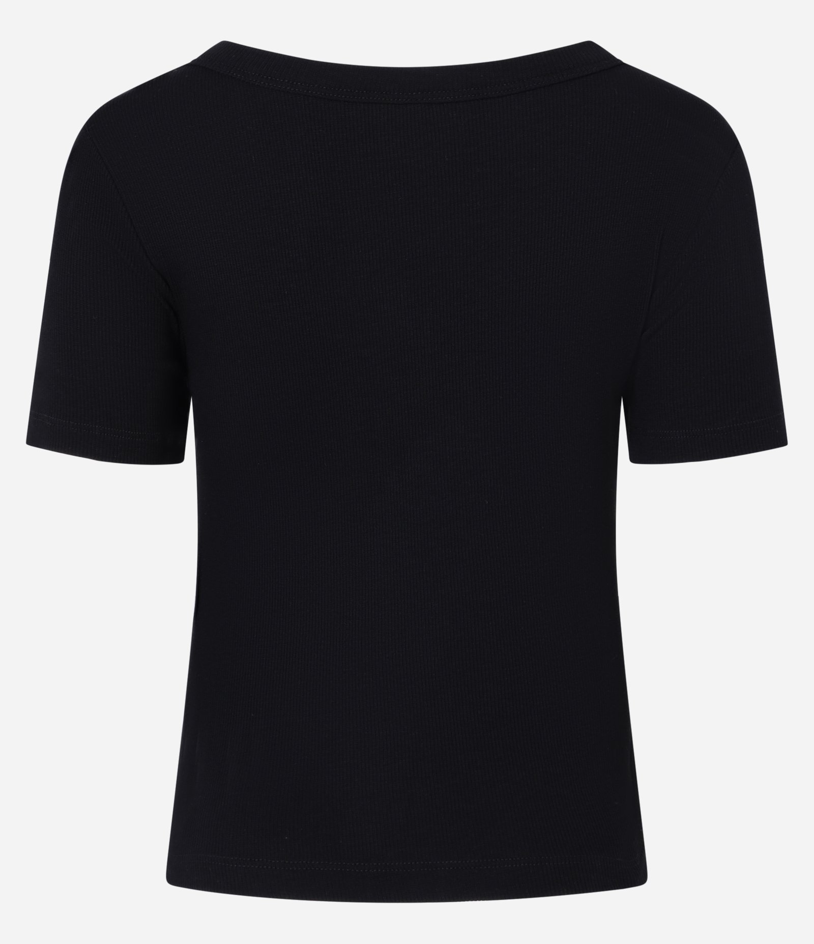 Blusa Cropped em Ribana com Decote Redondo e Botões Preto 5