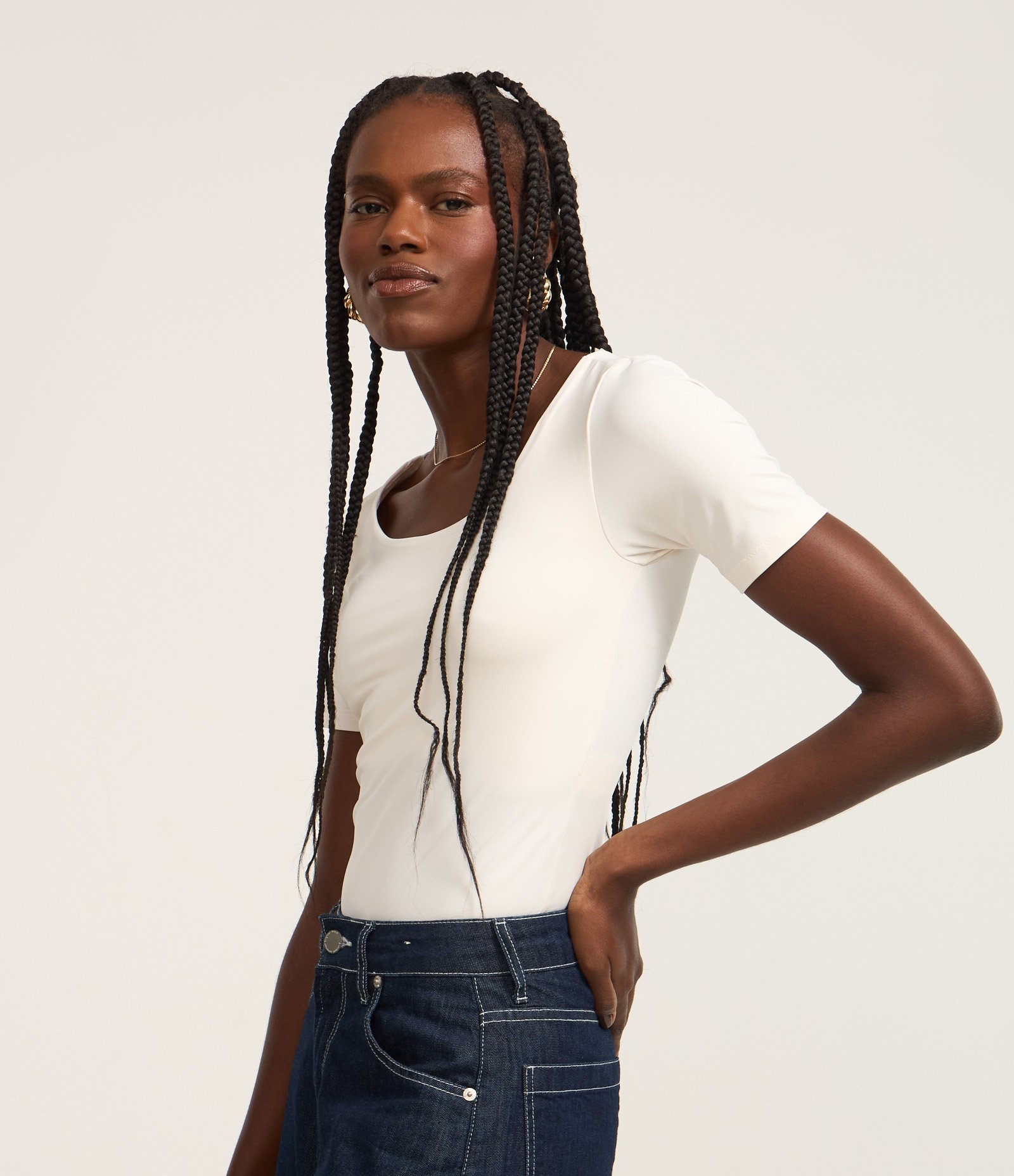 Body em Poliamida com Decote Redondo Off White 1