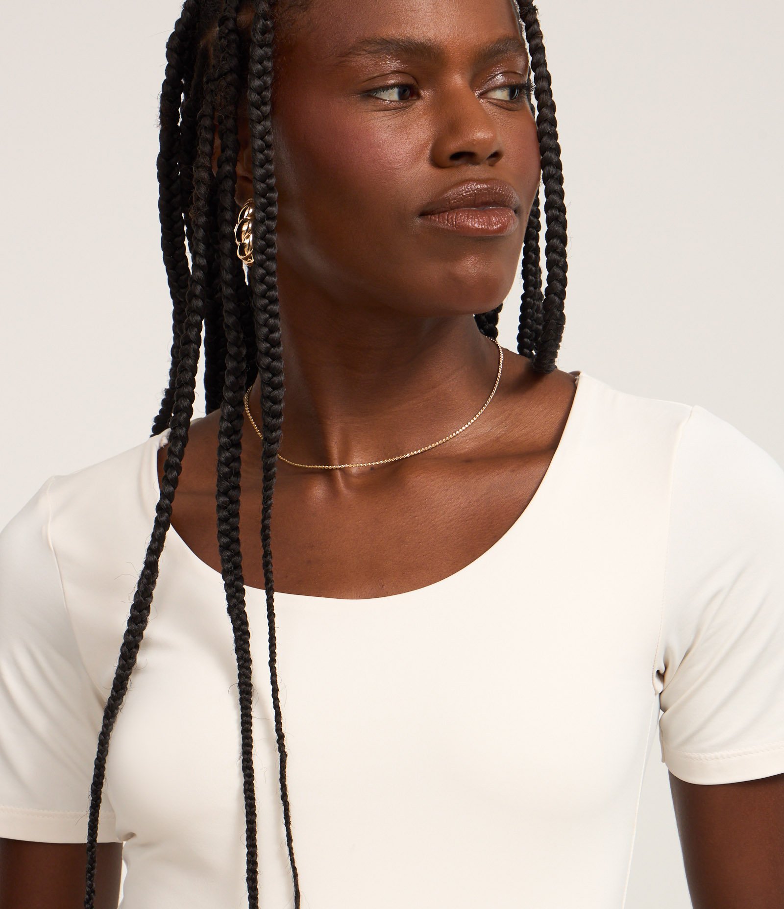 Body em Poliamida com Decote Redondo Off White 3