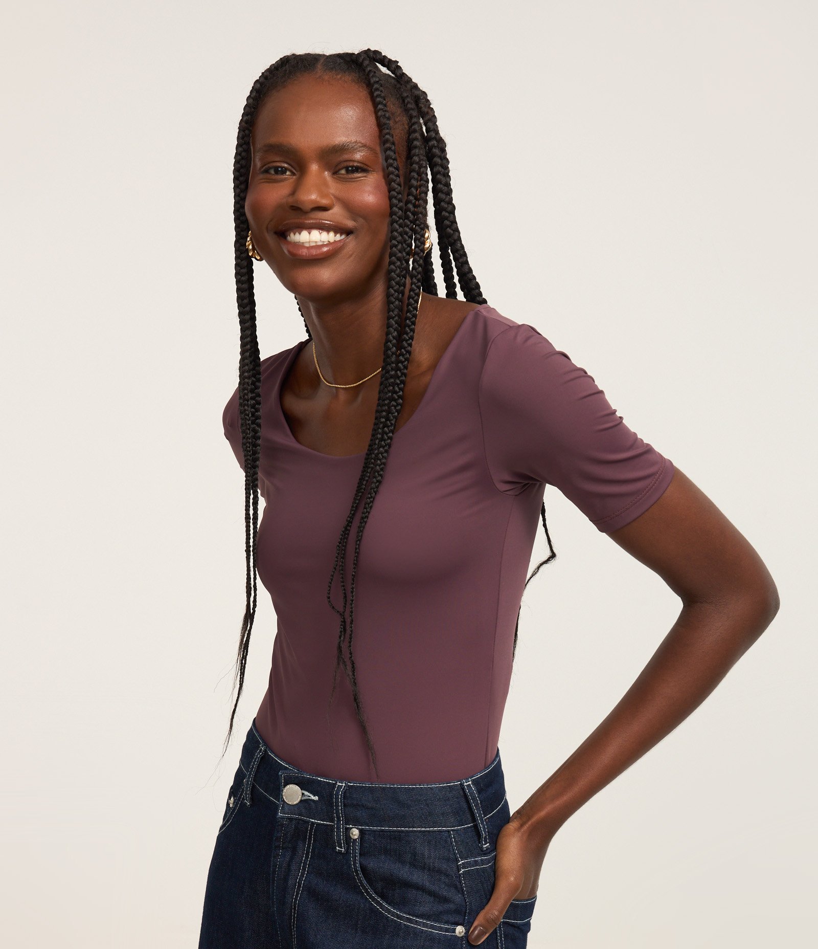 Body em Poliamida com Decote Redondo Vinho 1