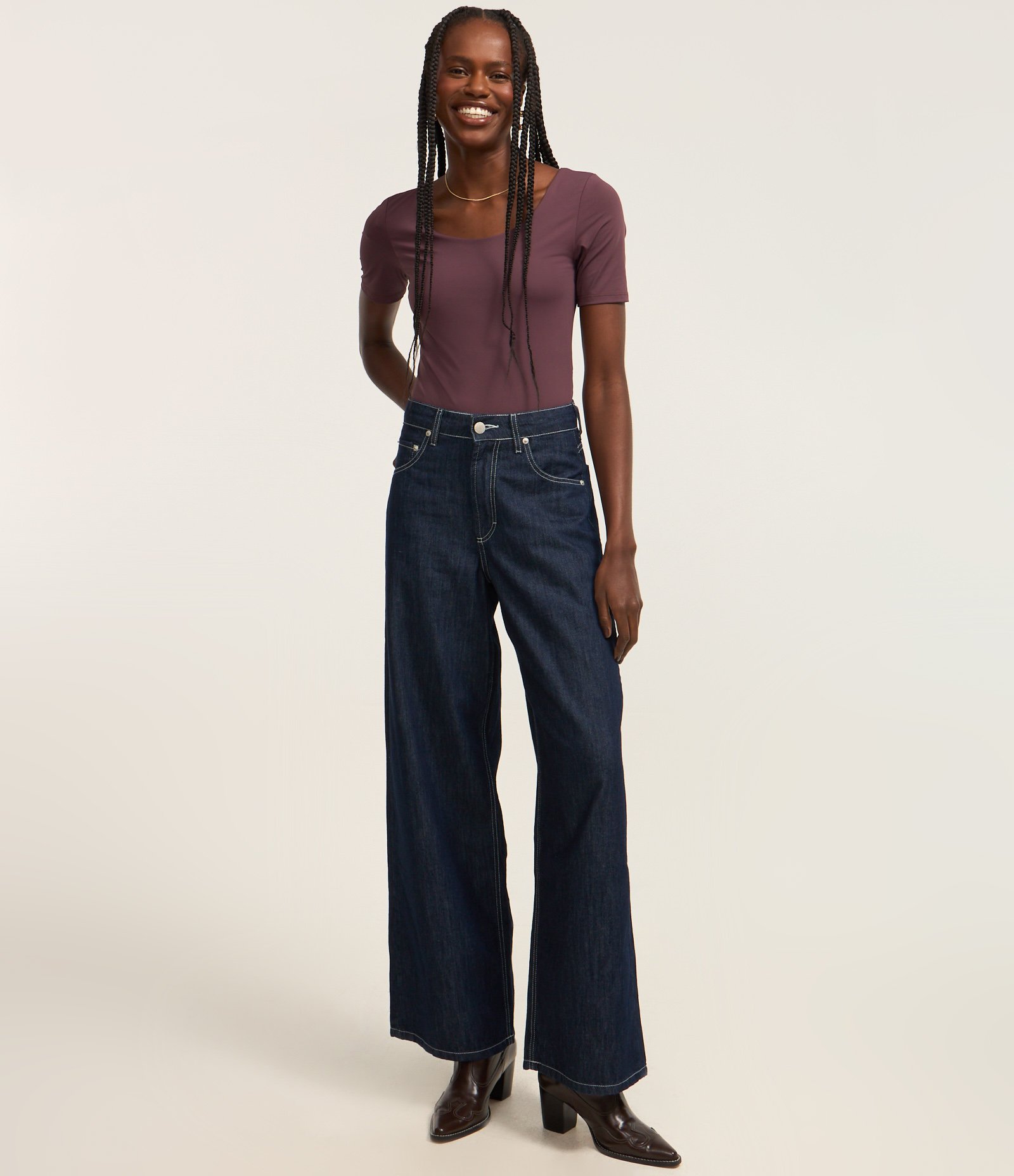 Body em Poliamida com Decote Redondo Vinho 2