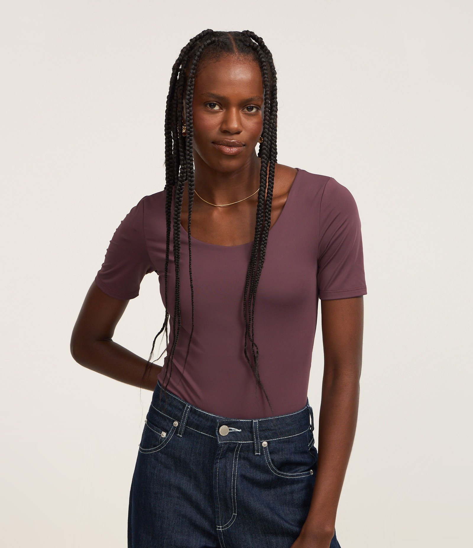 Body em Poliamida com Decote Redondo Vinho 4