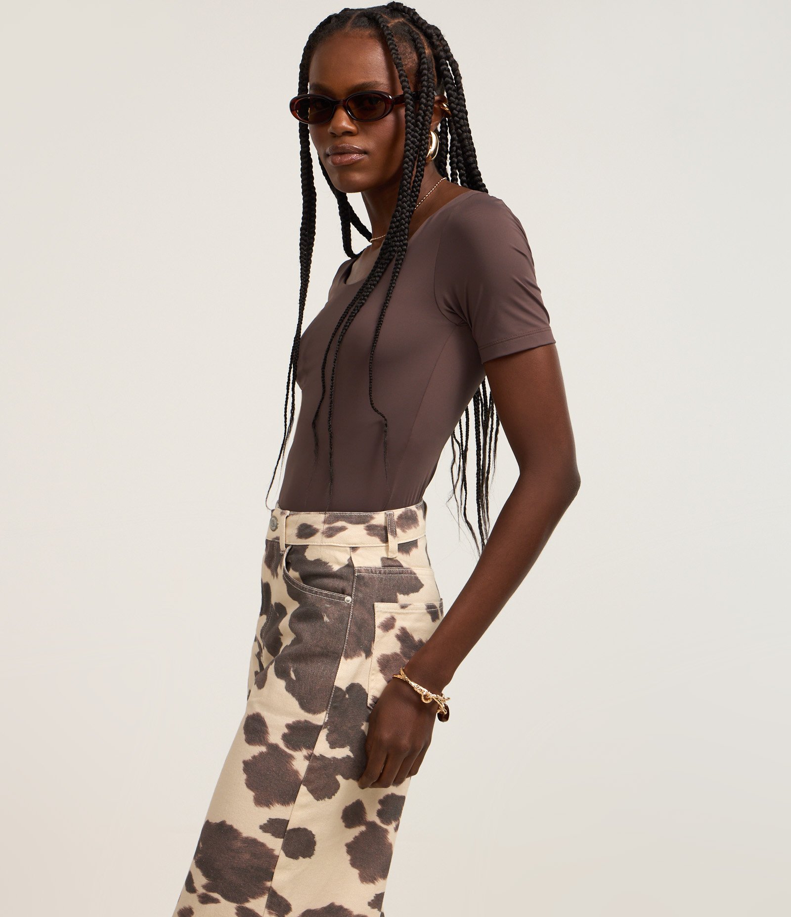 Body em Poliamida com Decote Redondo Marrom 1