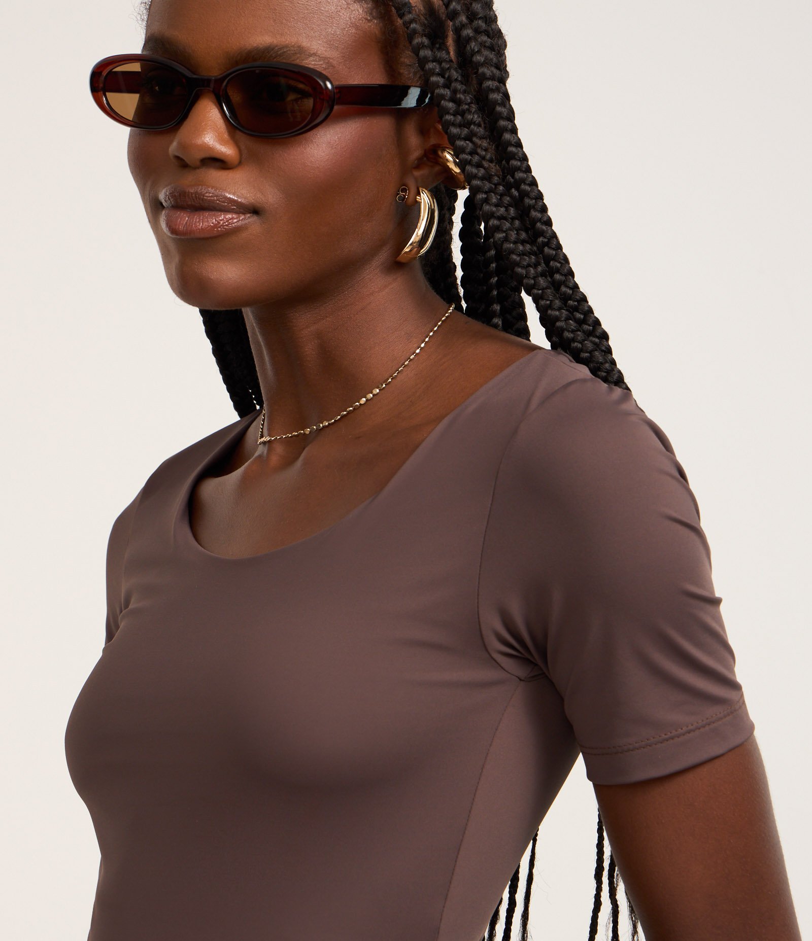 Body em Poliamida com Decote Redondo Marrom 3