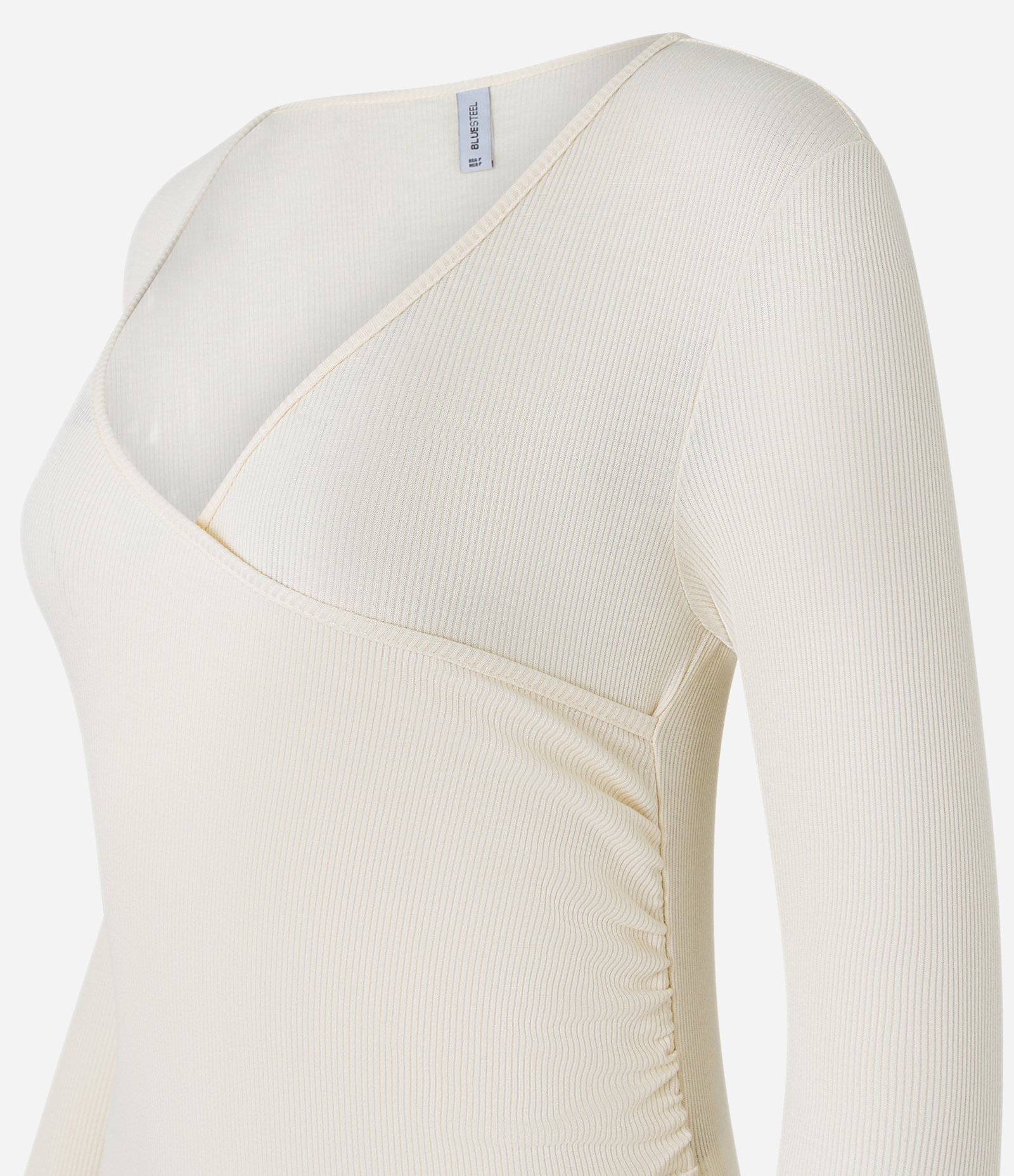 Body em Ribana com Decote Transpassado Bege 4