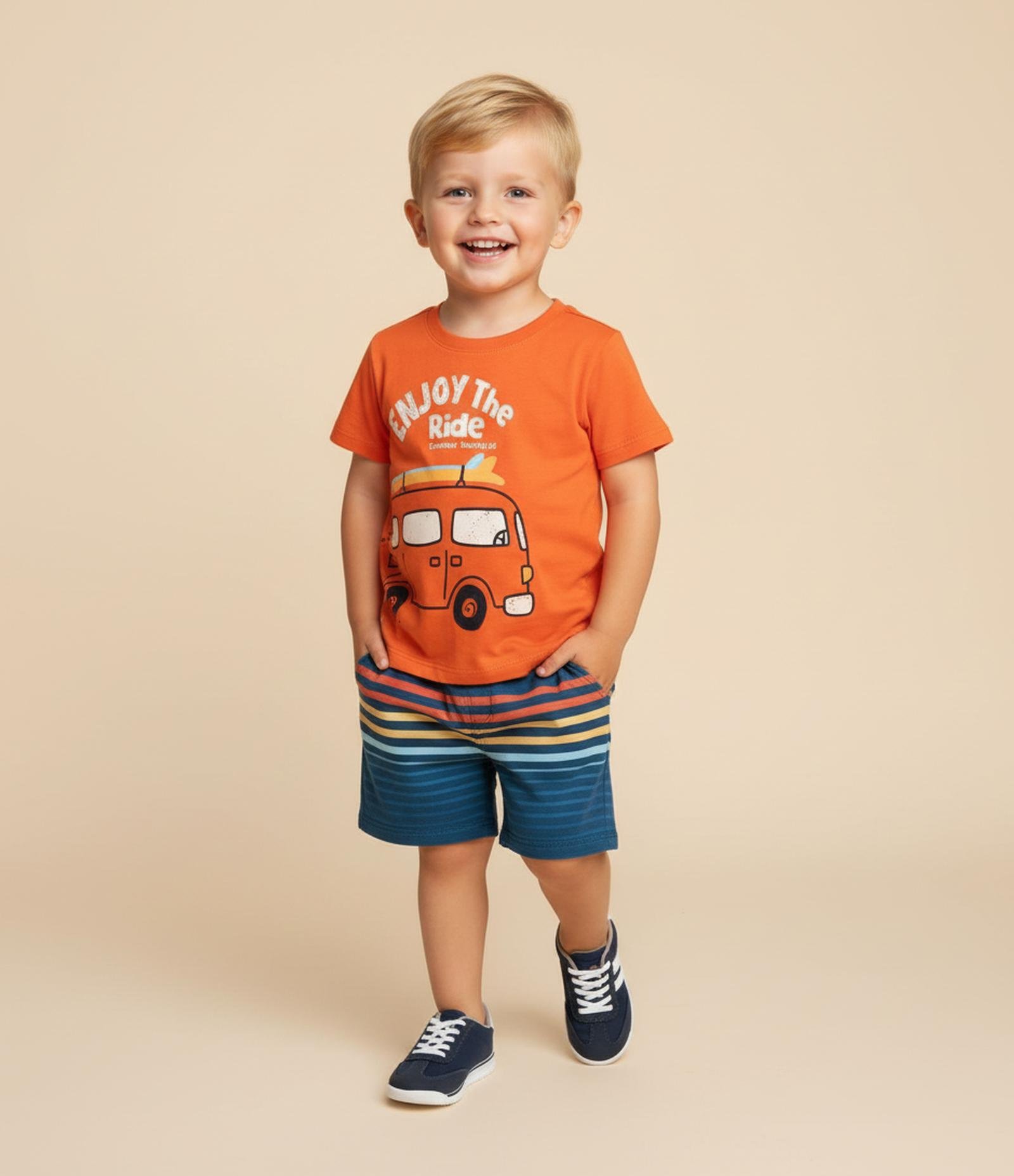 Conjunto Infantil com Estampa de Kombi e Lettering Enjoy The Ride - Tam 1 a 6 Anos Laranja 1