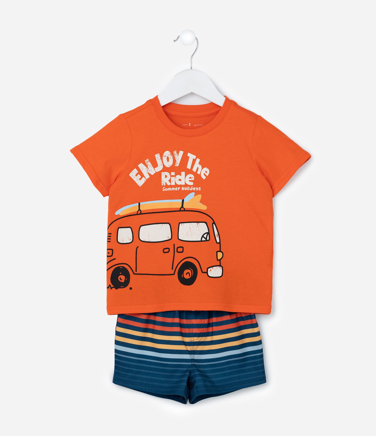 Conjunto Infantil com Estampa de Kombi e Lettering Enjoy The Ride - Tam 1 a 6 Anos Laranja 2