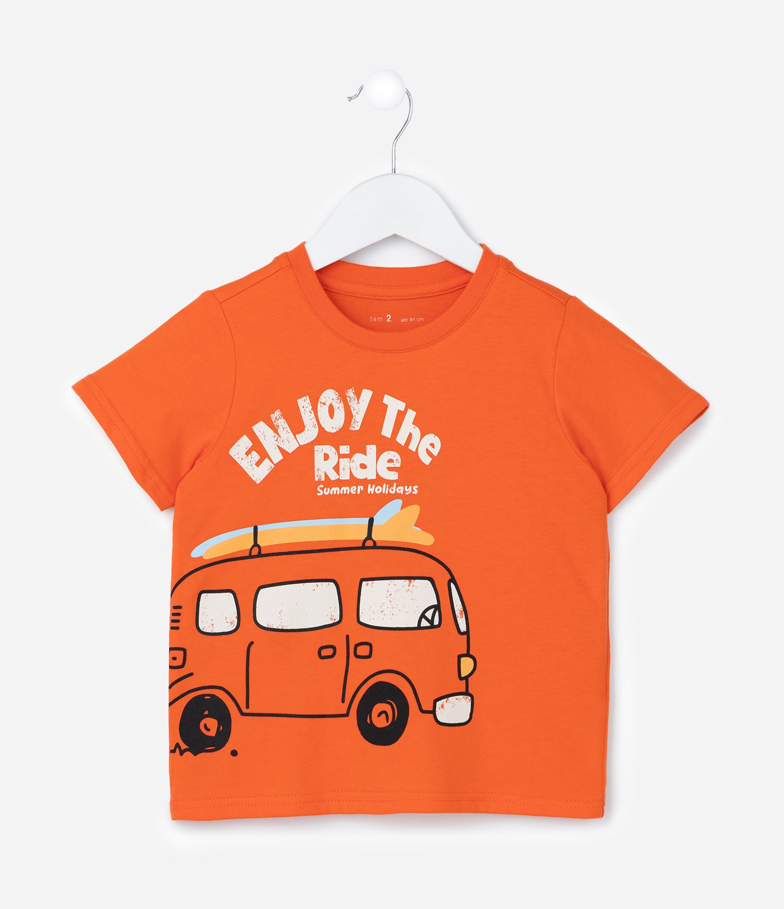Conjunto Infantil com Estampa de Kombi e Lettering Enjoy The Ride - Tam 1 a 6 Anos Laranja 5