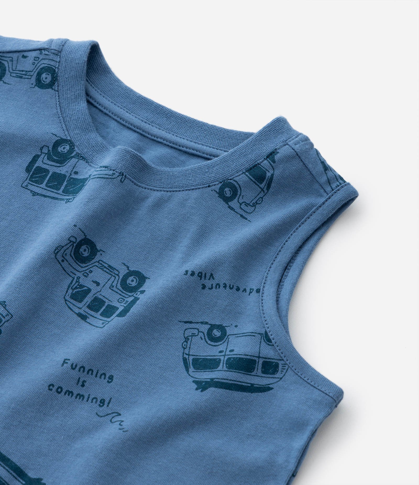 Conjunto Infantil com Estampa de Carros e Listras - Tam 1 a 6 Anos Azul 11