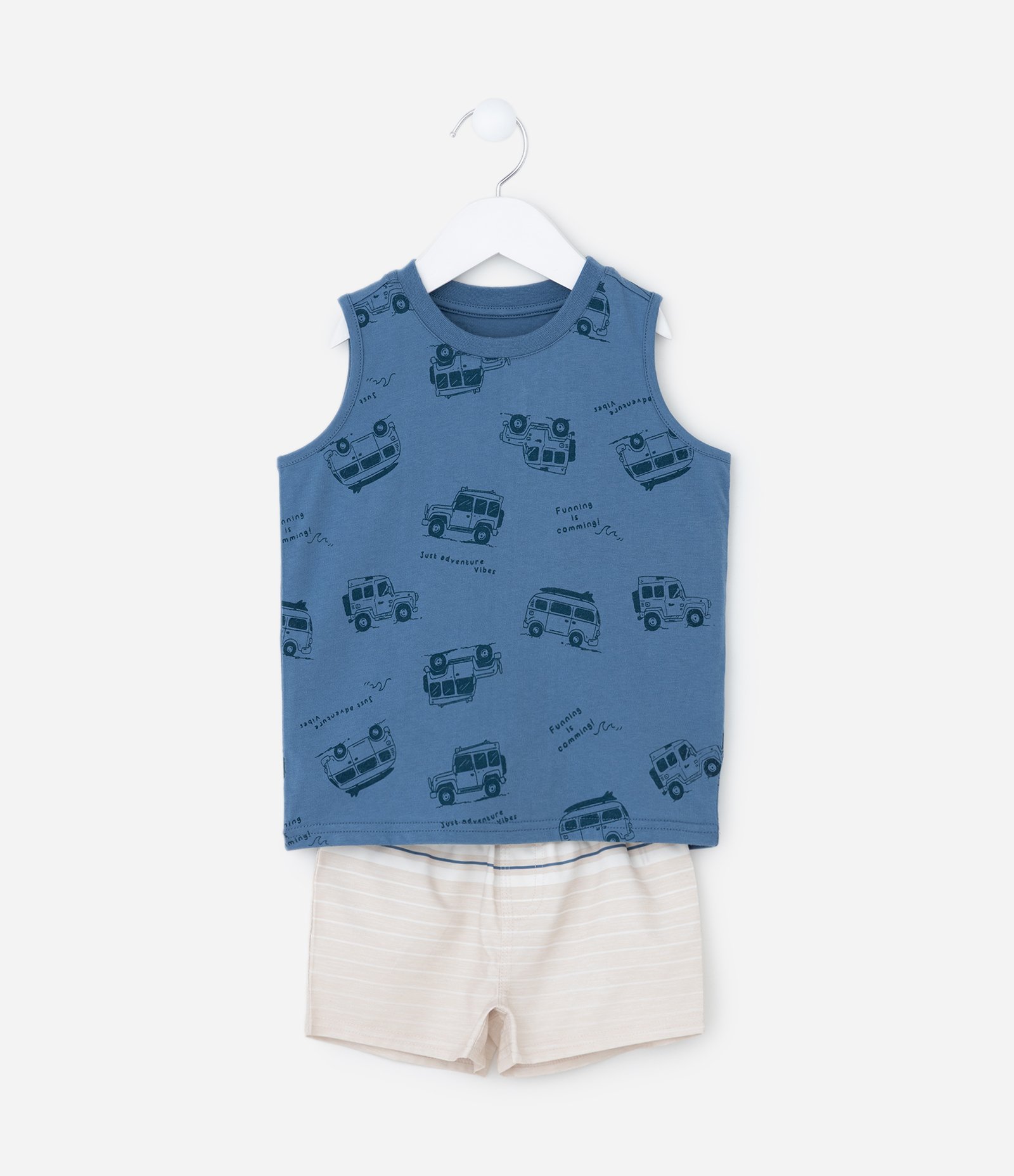 Conjunto Infantil com Estampa de Carros e Listras - Tam 1 a 6 Anos Azul 2