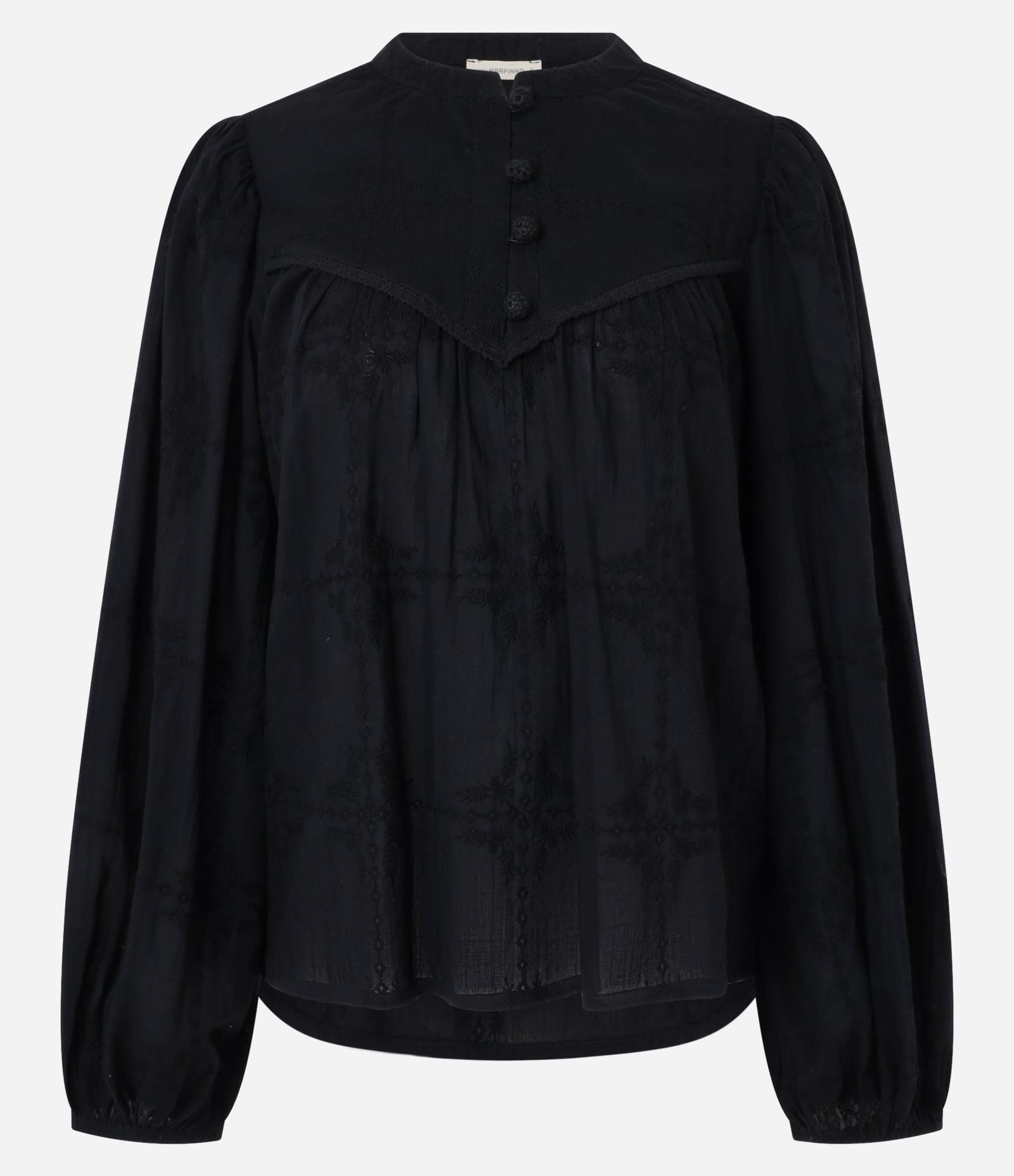 Blusa Bata Boho em Voal com Gola Padre e Recorte no Busto Preto 6