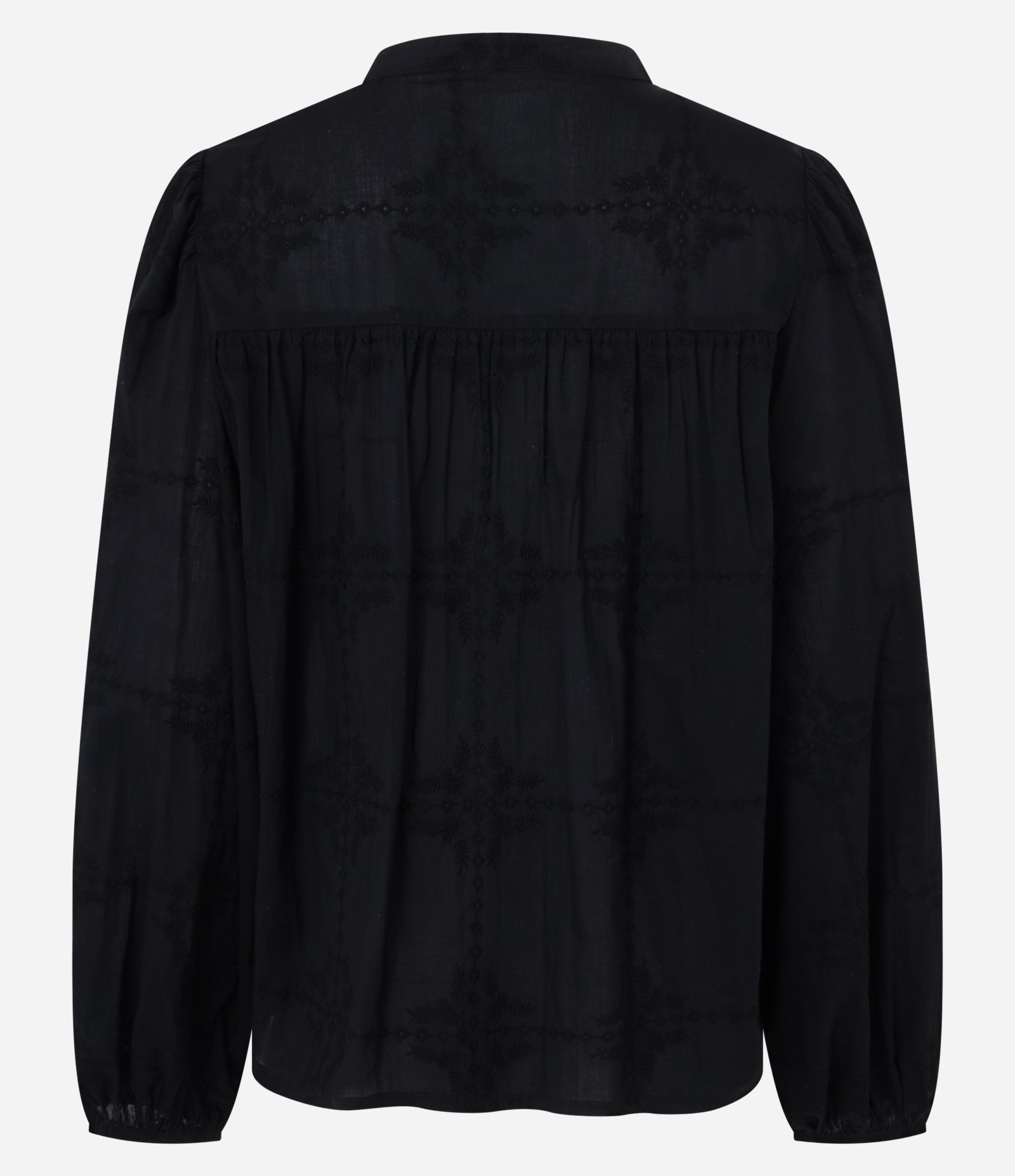 Blusa Bata Boho em Voal com Gola Padre e Recorte no Busto Preto 8