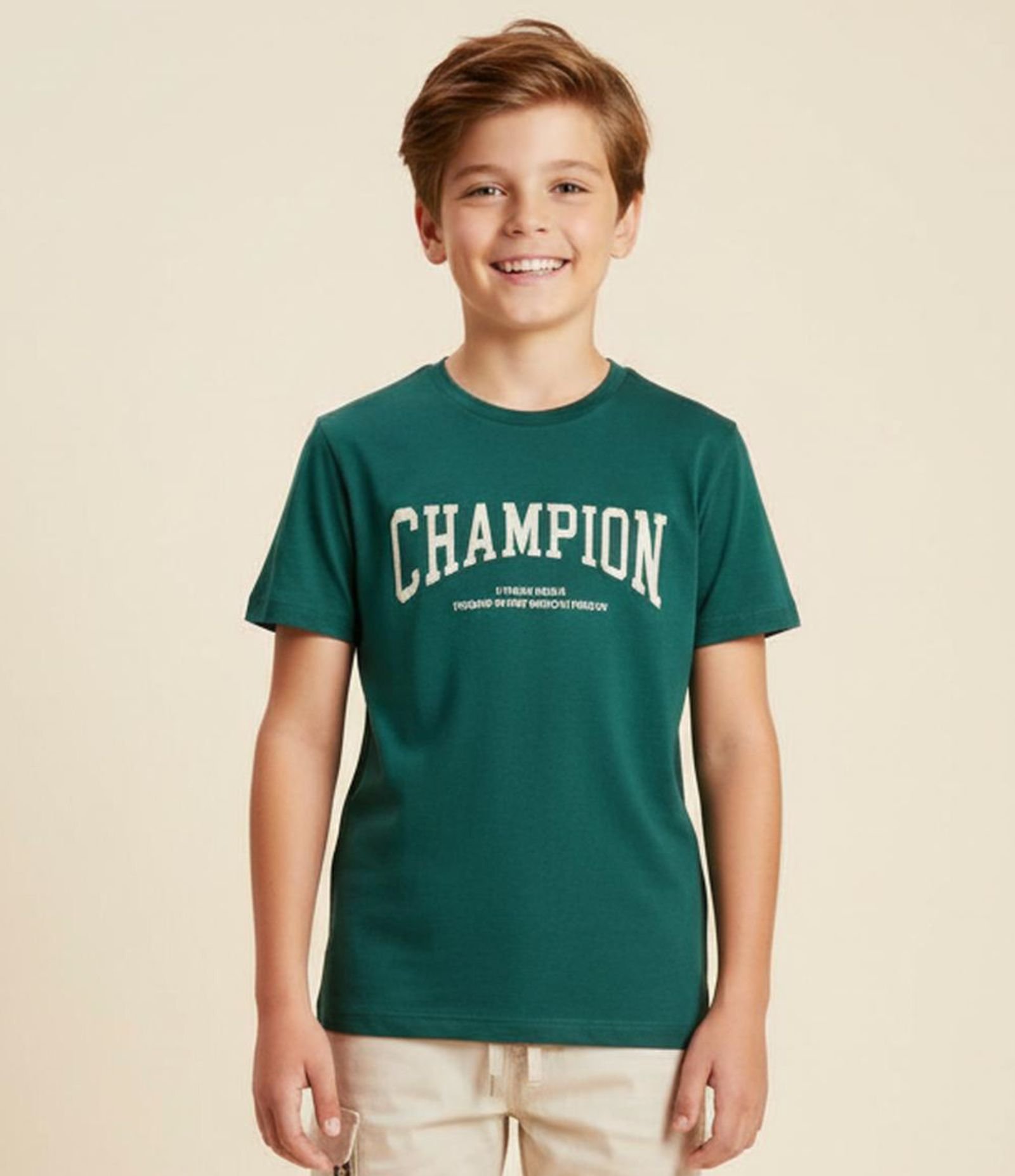 Camiseta Infantil com Estampa Relevo Champion - Tam 5 a 14 Anos Verde 1