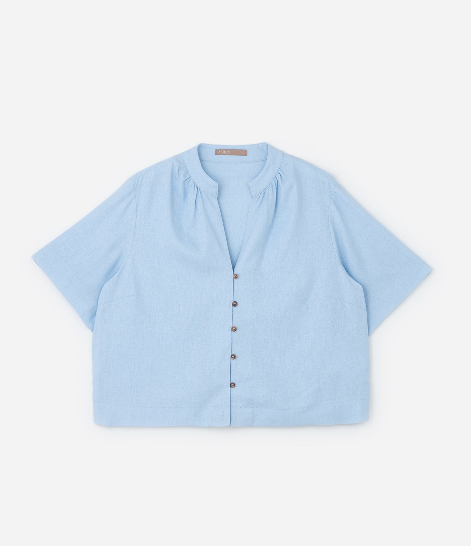 Camisa com Linho com Gola Padre Curve & Plus Size Azul 5