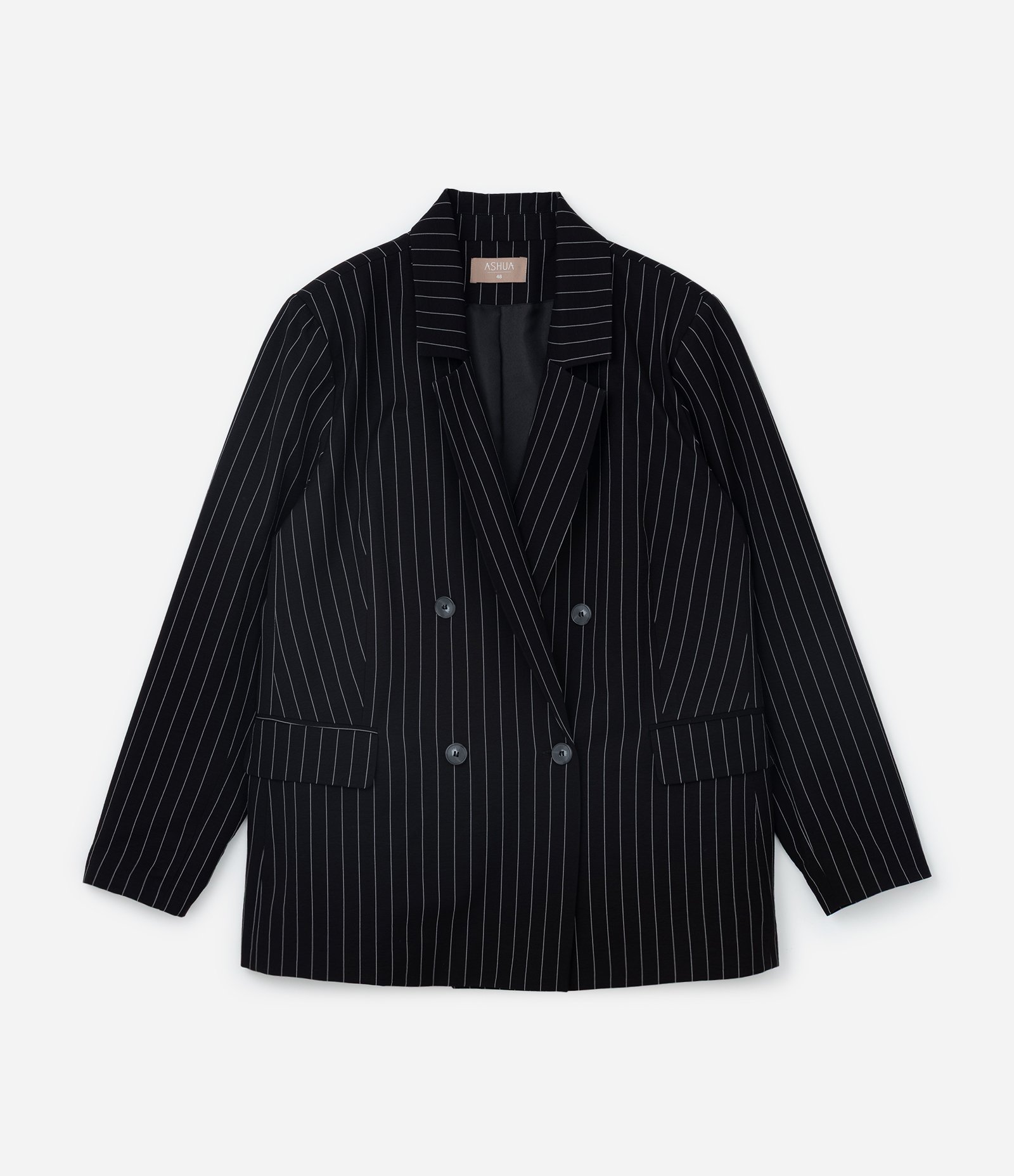 Blazer Alfaiataria com Risca de Giz Curve & Plus Size Preto 5