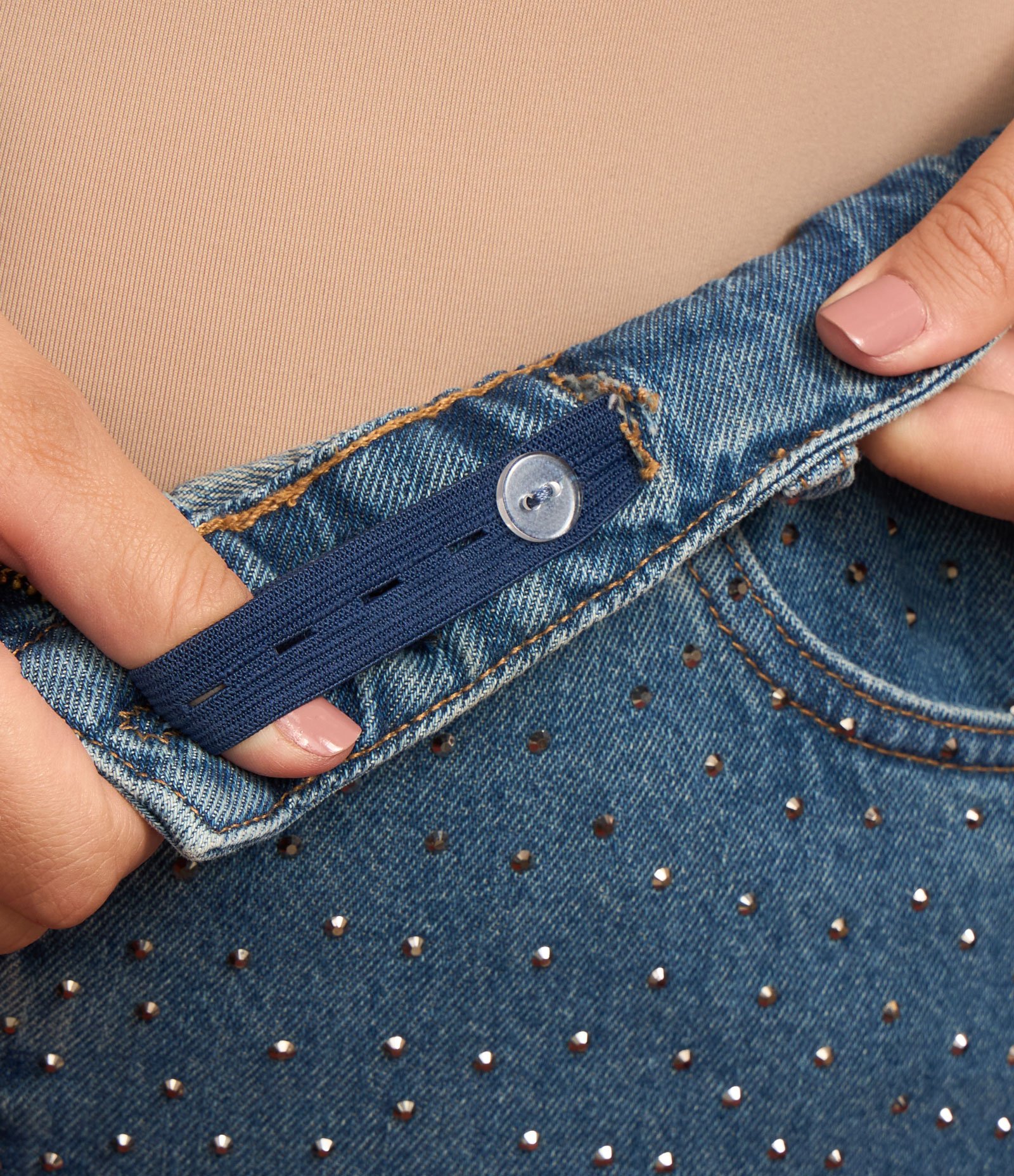 Saia Midi em Jeans com Brilhos e Fenda Curve & Plus Size Azul 5