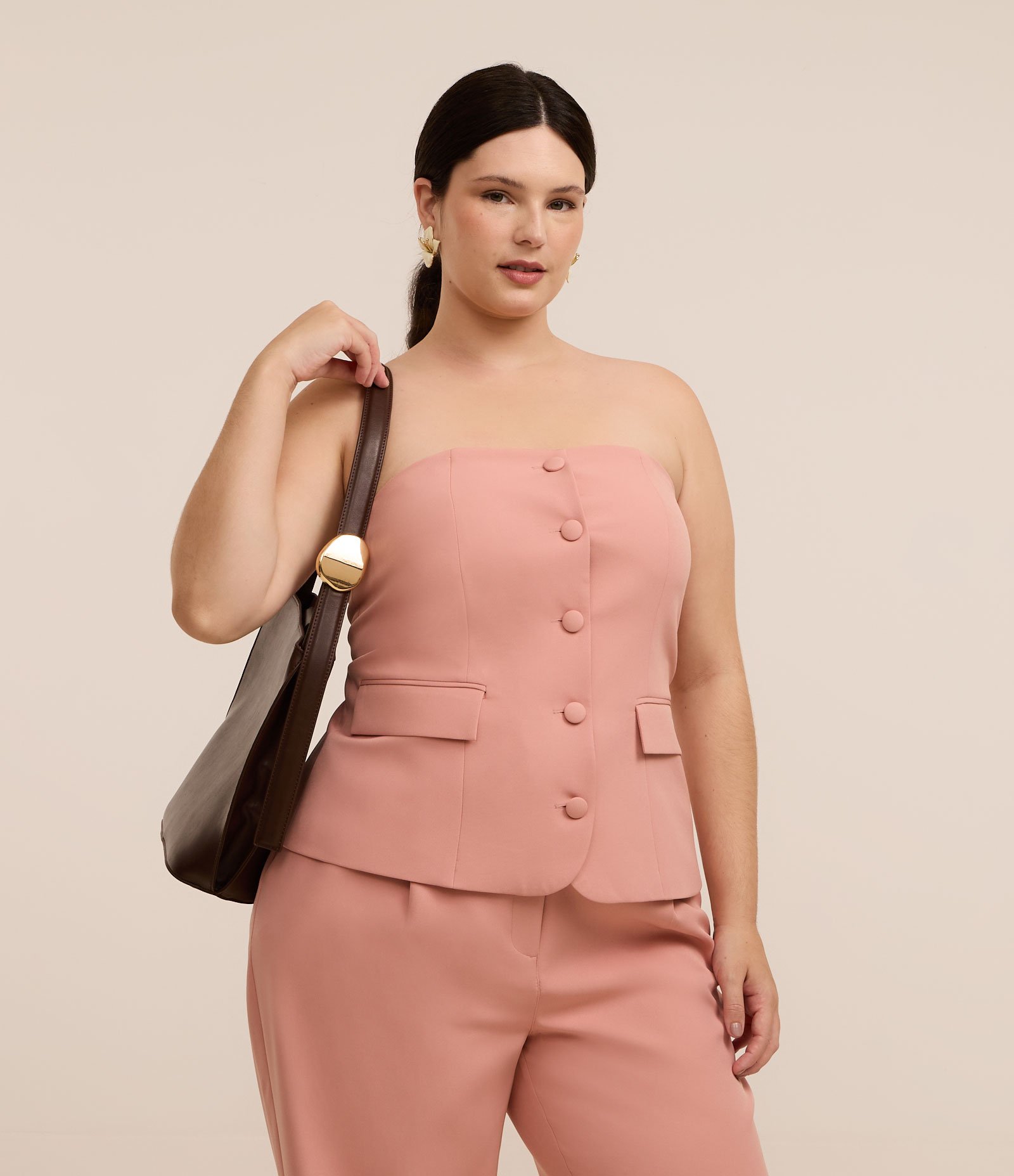 Blusa Alfaiatada sem Alças Curve & Plus Size Rosa 1