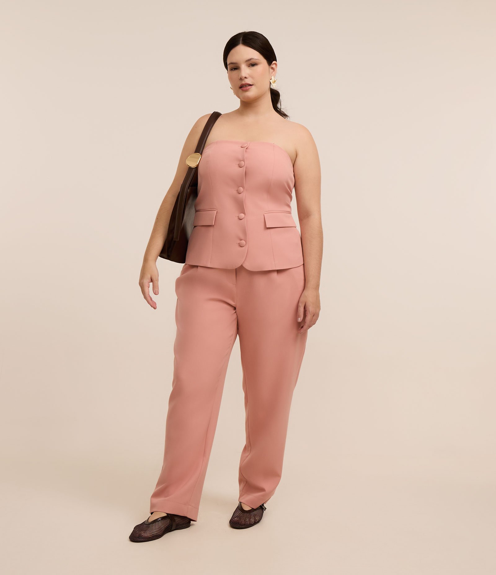 Blusa Alfaiatada sem Alças Curve & Plus Size Rosa 2
