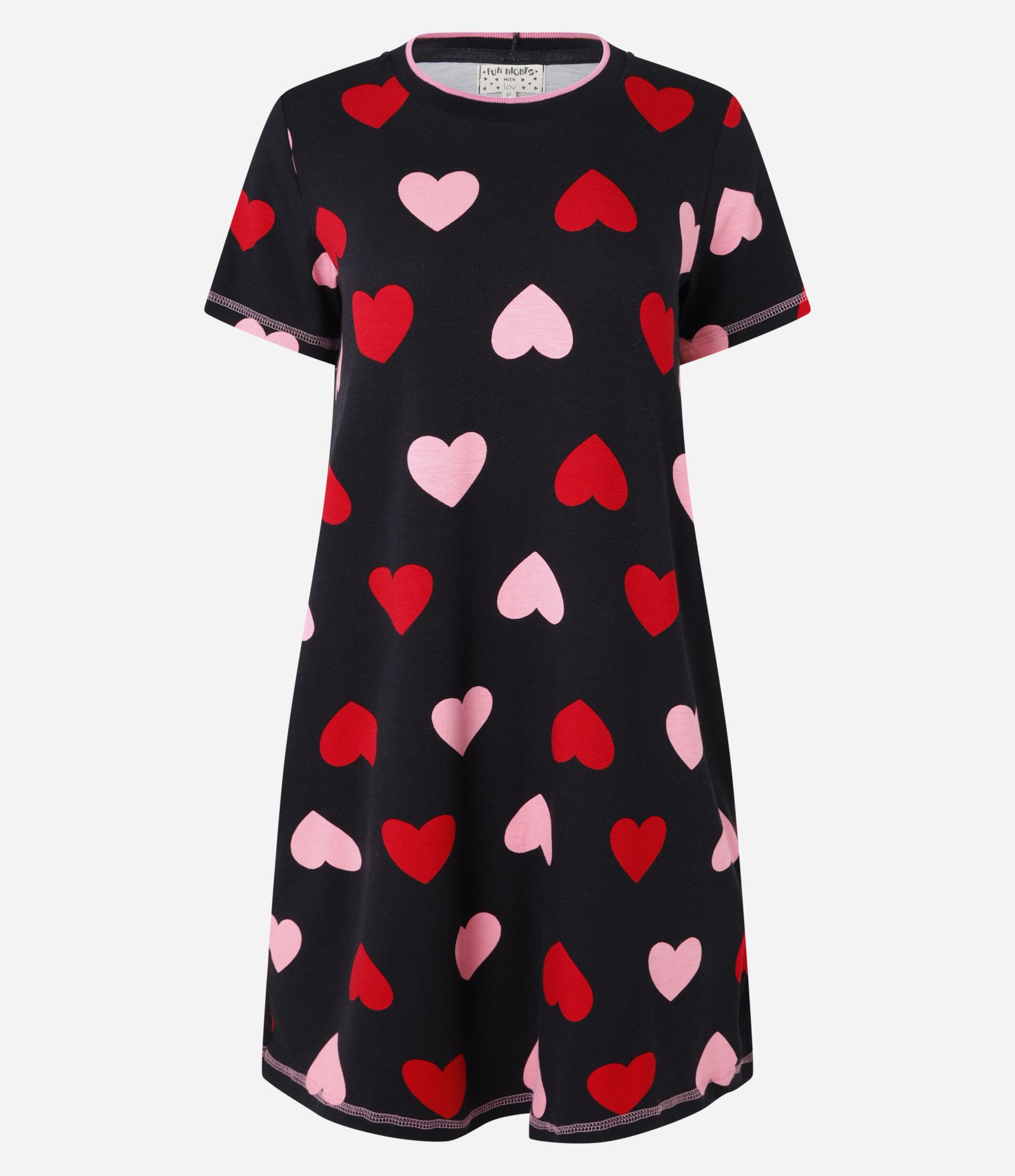 Camisola T-shirt em Viscose com Estampa de Corações Preto 4