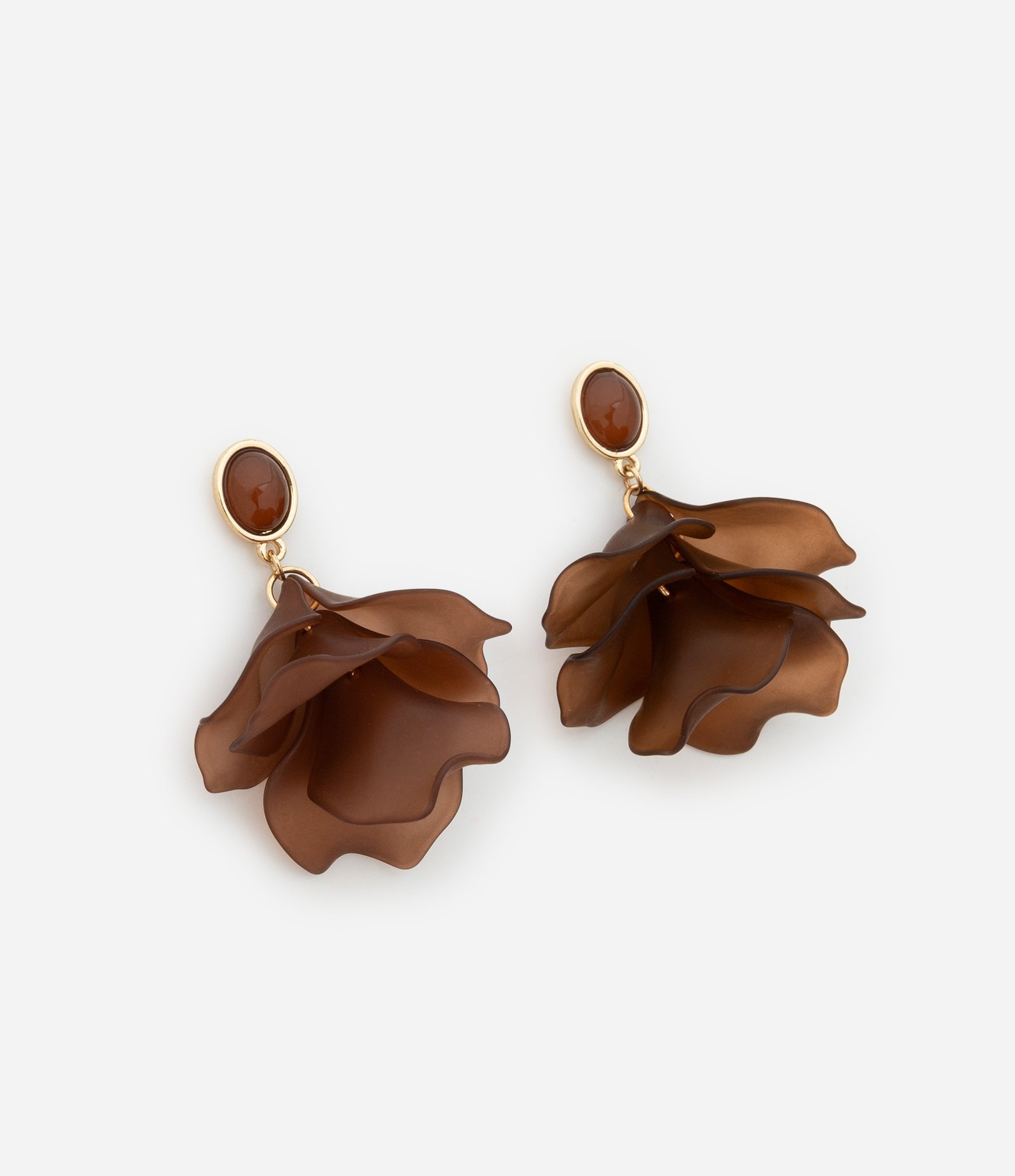 Brinco Médio com Pétalas de Resina Marrom 2